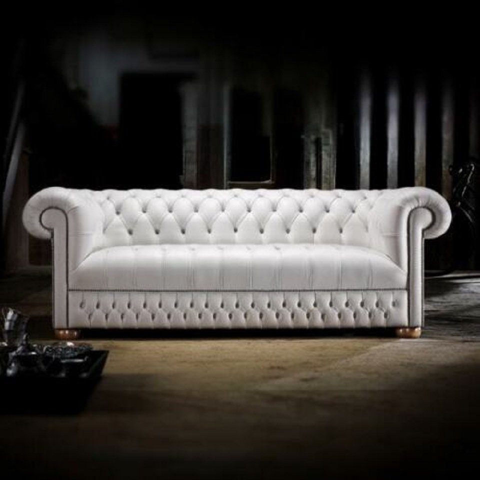 JVmoebel 3-Sitzer Chesterfield Couch Polster Weiße Leder Sofa 100% Leder Sofort