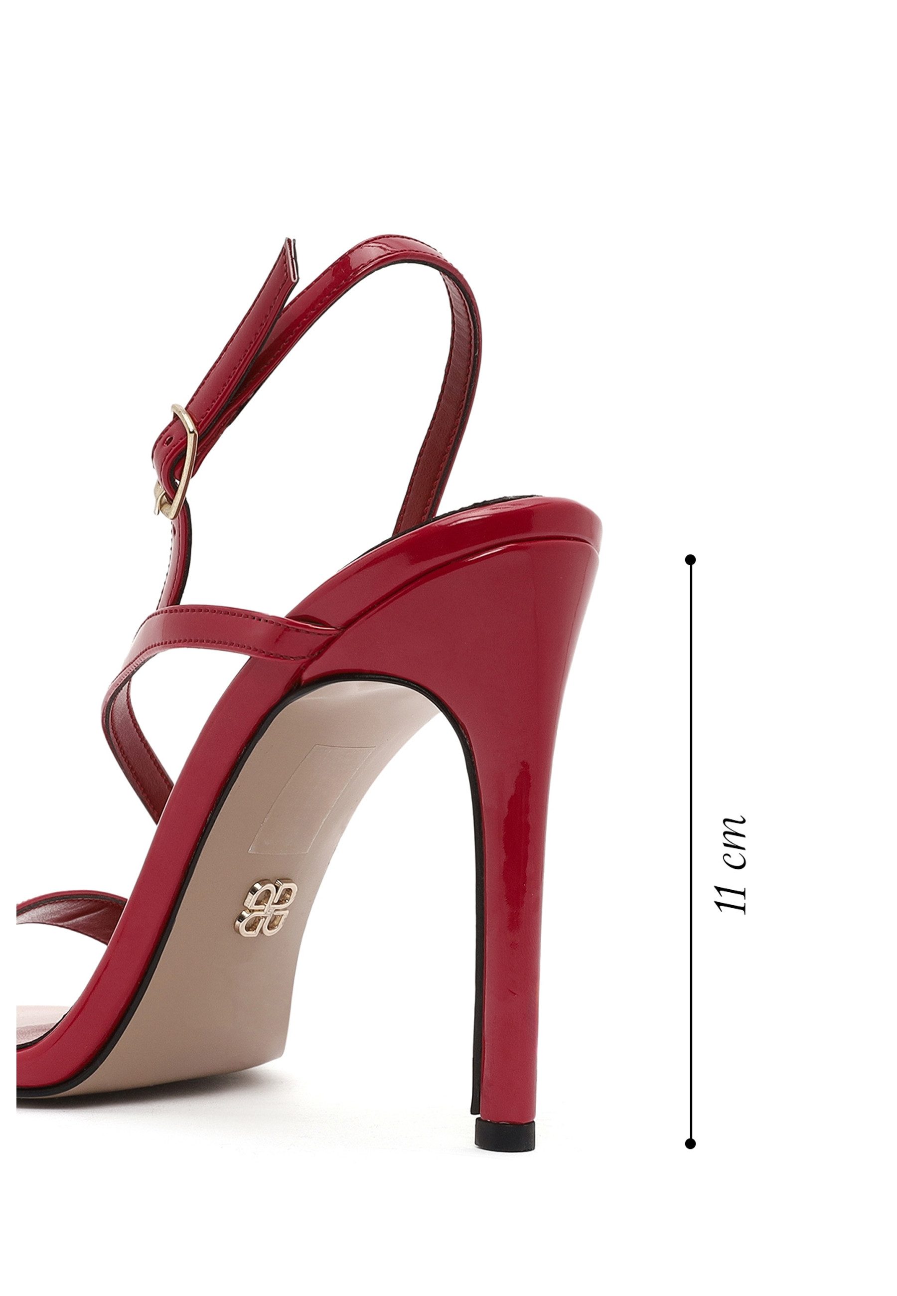 Derimod Sandaletten mit hohem Absatz aus Kunstlackleder Sandale Karree-Spitze, Stiletto-Absatz, Synthetikleder, Schnallenverschluss