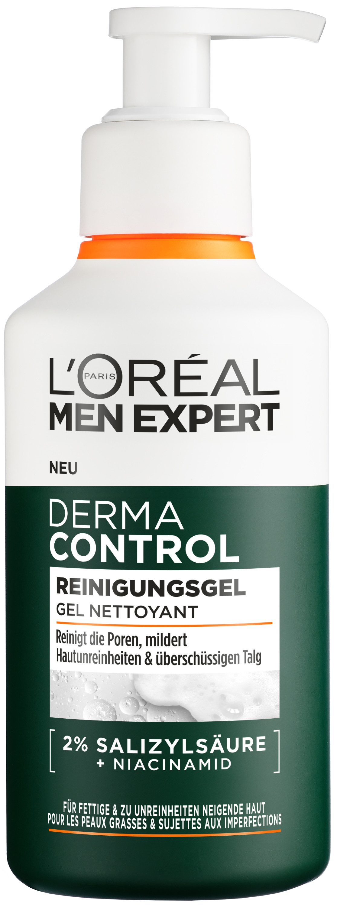 L'ORÉAL PARIS MEN EXPERT Gesichtsreinigungsgel DERMA CONTROL REINIGUNGSGEL, Mit Salizylsäure und Niacinamid, behandelt Pickel und Unreinheiten.