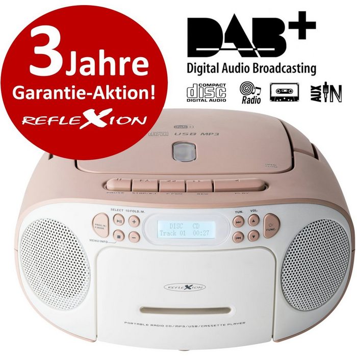 Reflexion RCR2260DAB Boombox (Digitalradio (DAB) 20 00 W mit DAB+ und UKW Radio Kassette CD/MP3 USB und AUX-IN LCD-Display Kopfhörer-Anschluss)