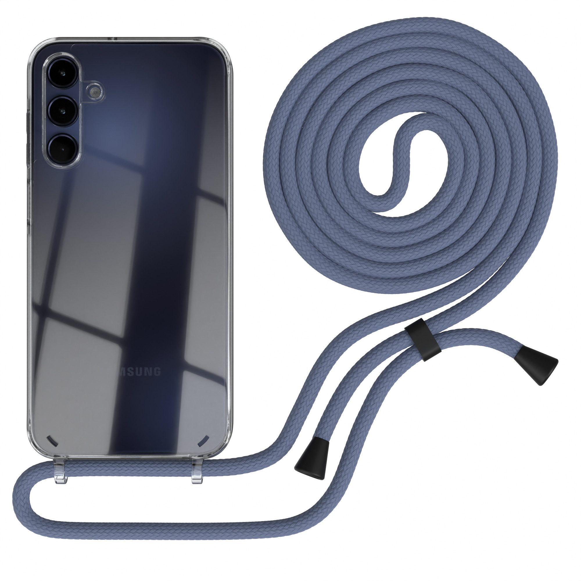 EAZY CASE Handykette Hülle mit Kette für Samsung Galaxy A15 6,5 Zoll, Silikonhülle Transparent Handyhülle mit Kordel Kette zum Umhängen Blau