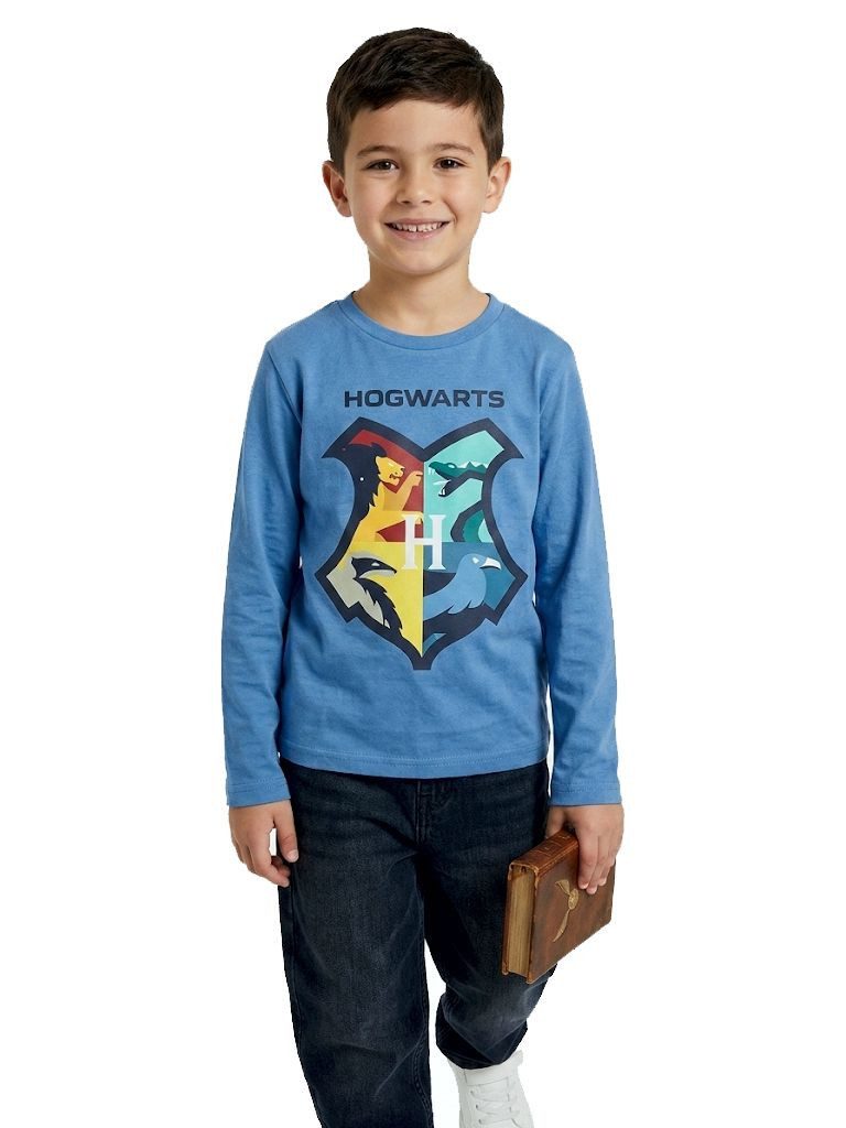 Harry Potter Longsleeve Harry Potter Kinder Langarmshirt – Offizielles Shirt Grau/Blau Harry Potter langarm Kinder T-Shirt