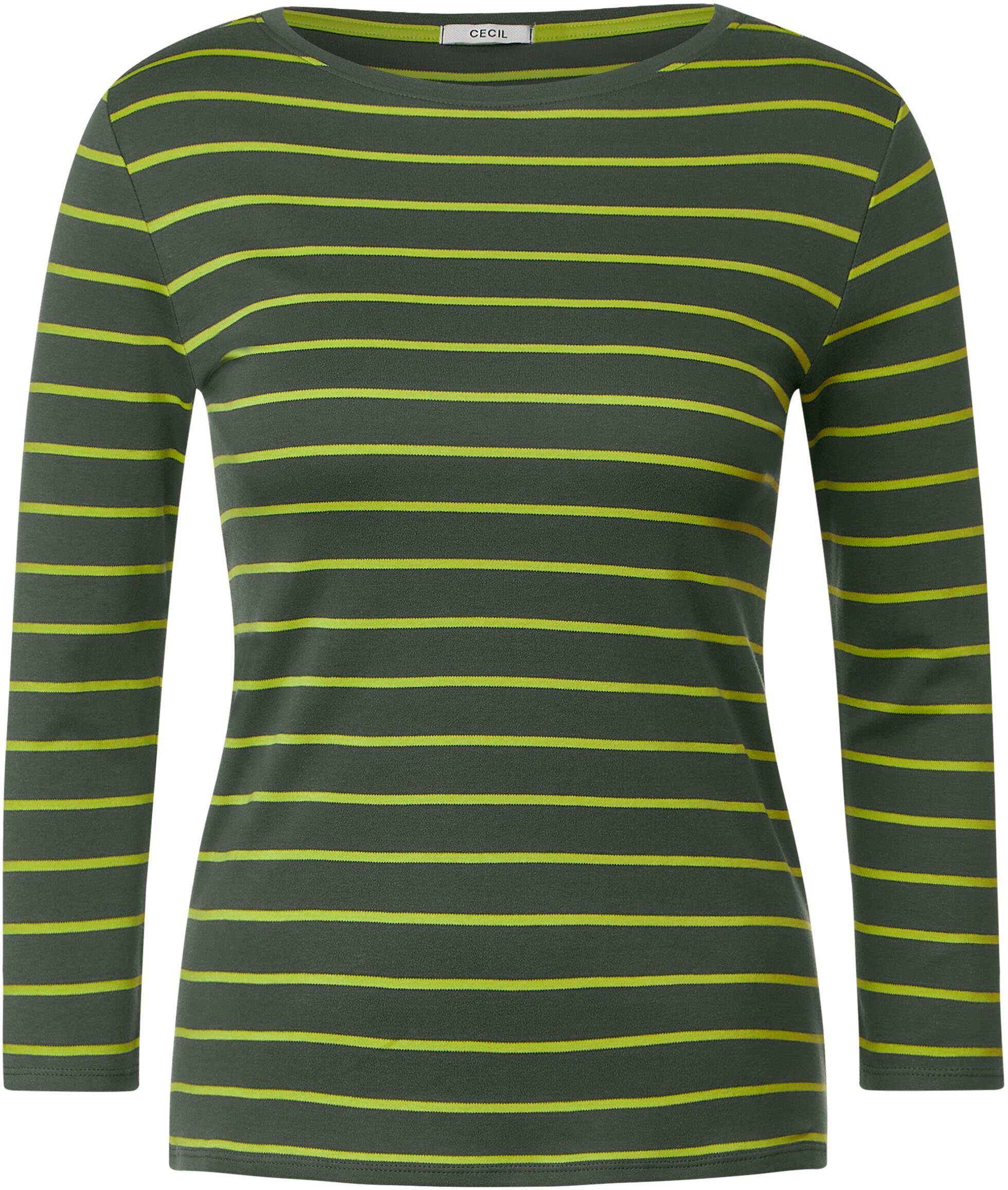 khaki Streifenshirt Ärmeln 3/4-langen Basic dynamic mit Cecil 3/4-Arm-Shirt
