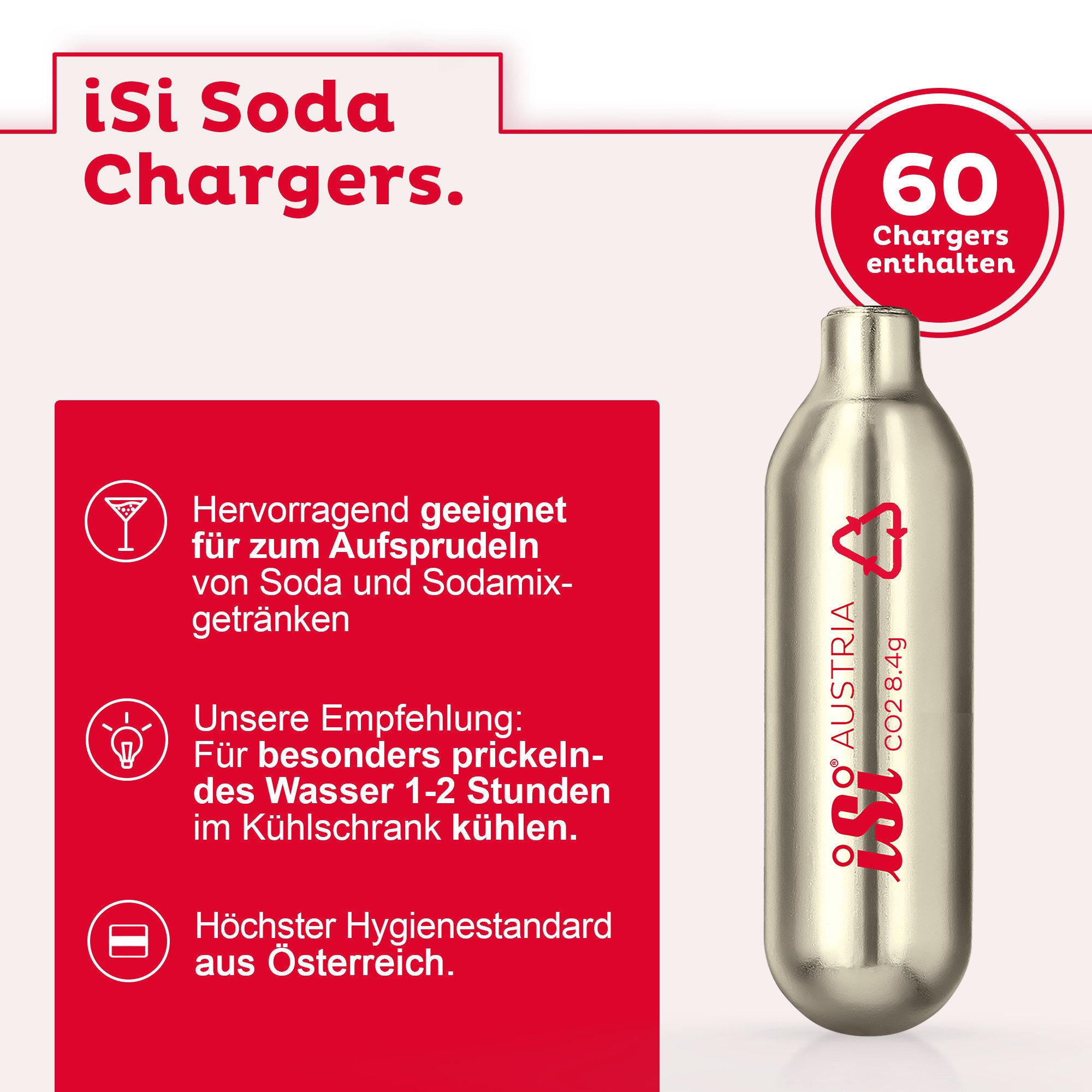 iSi CO₂-Kapsel Sodakapseln - 60 Stück - 8,4 g CO₂, Zubehör für iSi Soda Maker Classic, iSi Soda Siphon, iSi Twist 'n Sparkle, 8,4 g CO2, Recycelbar, Spar-Set – Bild 3 von 5