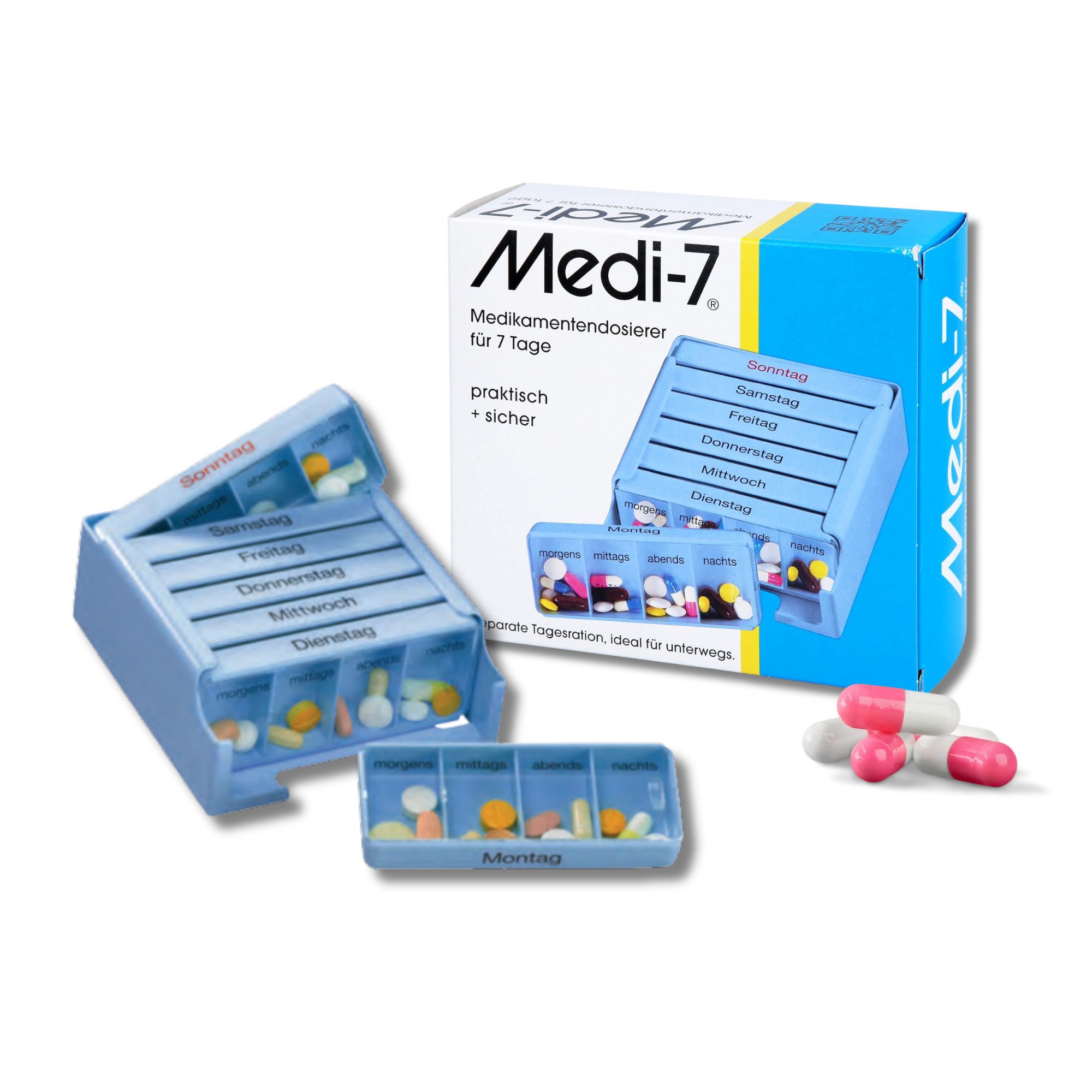 Pillendose Medikamentendosierer für 7 Tage / Medi-7 Tablettendose blau