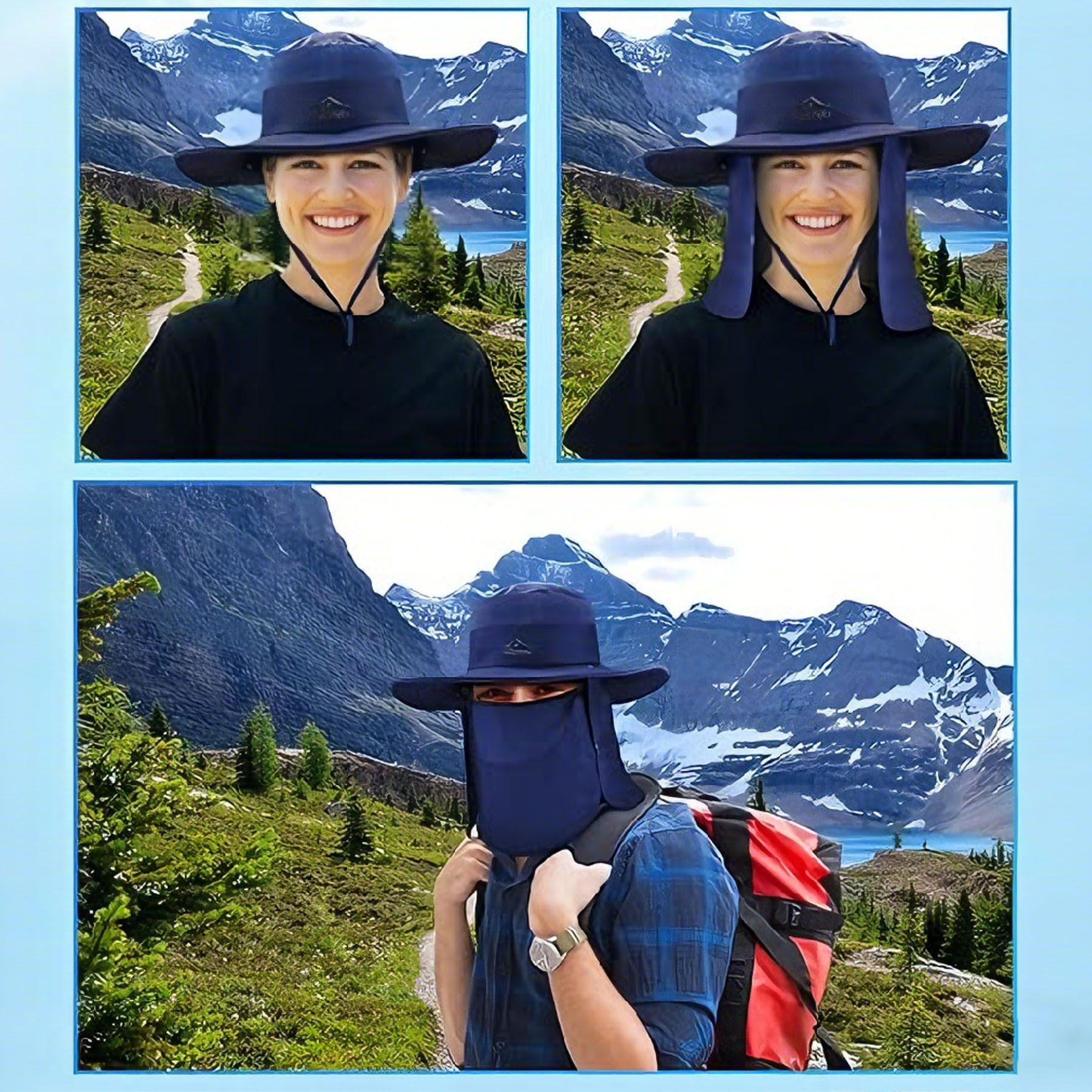 Mutig Sonnenhut Sonnenhut mit Abnehmbarer Halsklappe,Nackenklappe UV-Schutz Sonnenhüte (Herren & Damen Sommer Fischerhut mit Nackenklappe Sonnenschutz Kappe, Wide Brim Mesh Sun Hat, Safari Hat, Foldable,Verstellbarer Kinnriemen) Schutzhüte Wanderhut für Außenbereich, Camping, Wandern, Gehen, Reisen