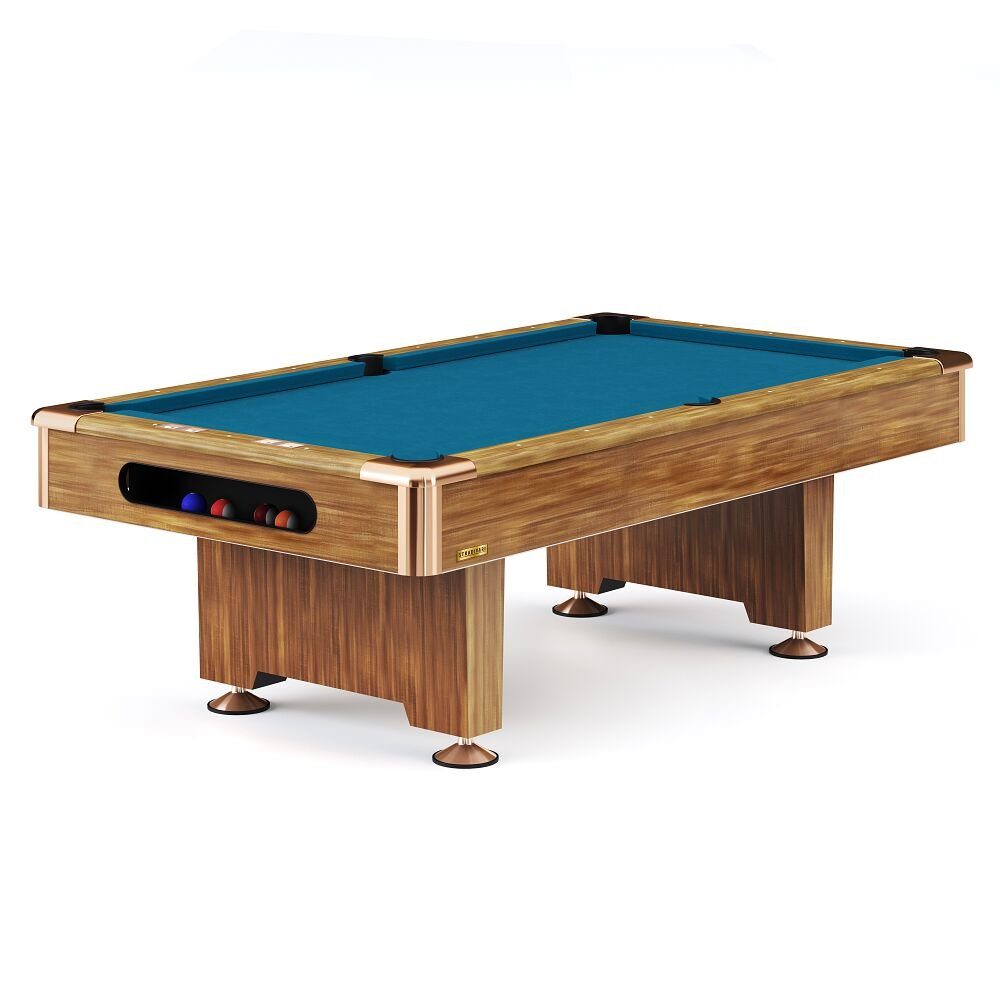 Stradivari Billardtisch Billardtisch Club Pro in Eiche Natur, Turnier Schiefer Billardtisch in 8 ft oder 9 ft Simonis 860 Tournament-Blue, 9 ft (Spielfeld 254x127 cm)