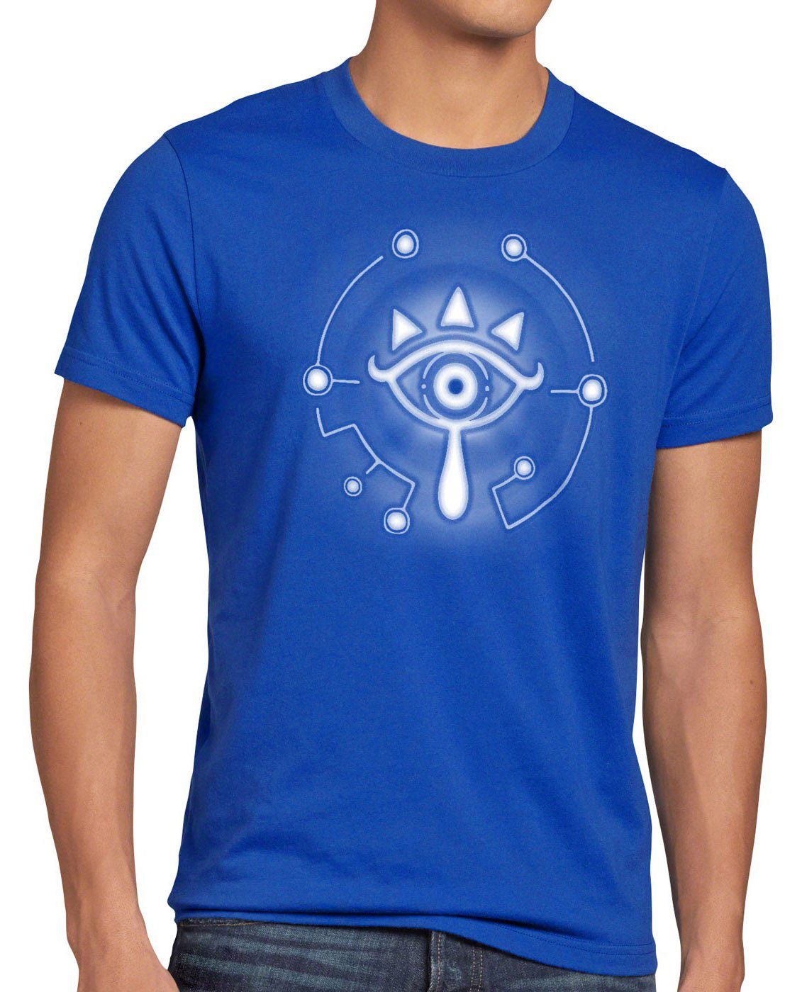 style3 Print-Shirt Herren T-Shirt of the breath ocarina blau zelda wild switch tafel Sheikah link snes