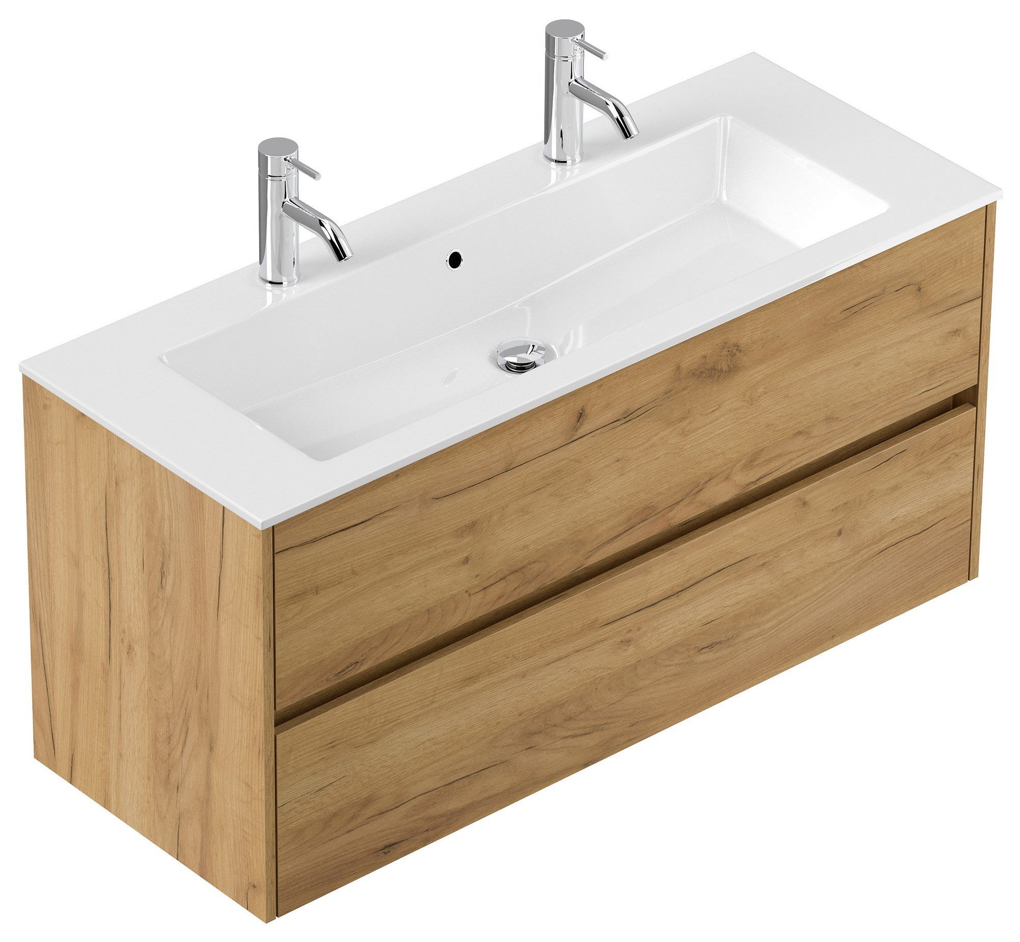 Posseik Badmöbel-Set Badmöbel Doppel-Waschtisch 2 Hahn Limes 120 cm Eiche G günstig online kaufen