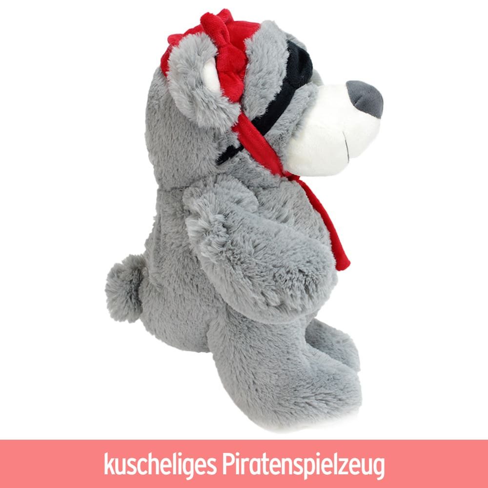 Thumbnail - BEMIRO Tierkuscheltier Piratenbär Teddy aus Plüsch in grau - ca- 33 cm