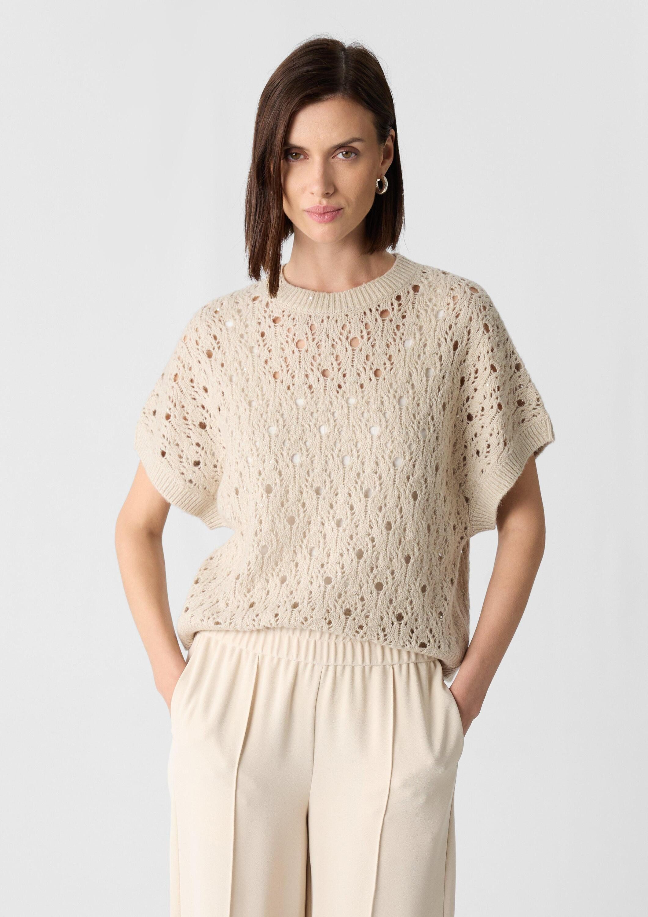 comma Kurzarmpullover Strickpullover Locker gestrickter Pullunder mit dezenten Pailletten