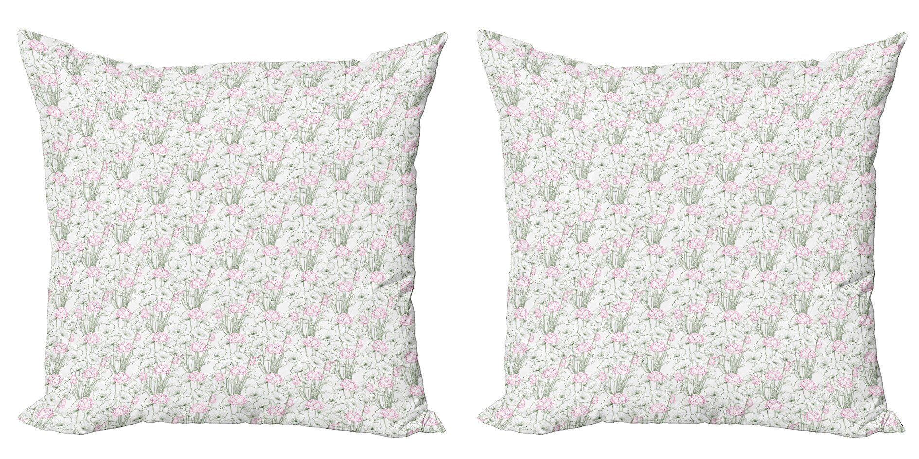 Kissenbezüge Modern Accent Doppelseitiger Digitaldruck, Abakuhaus (2 Stück), Rosa Blumen Skizzieren Lotus Flowers