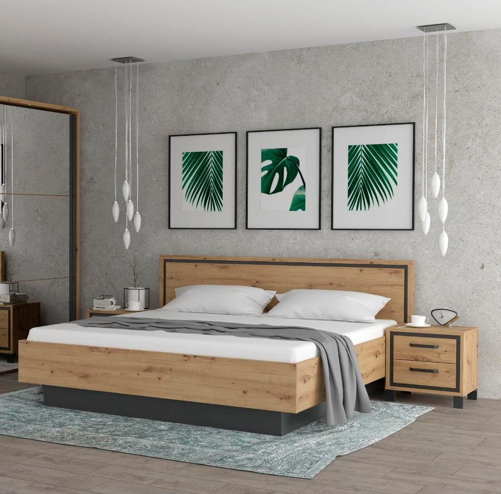 FORTE Bett Trondheim, Belastbarkeit 250KG, Loft-Stil, melaminbeschichtet