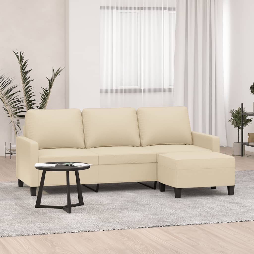 vidaXL Sofa 3-Sitzer-Sofa mit Hocker Creme 180 cm Stoff | Alle Sofas