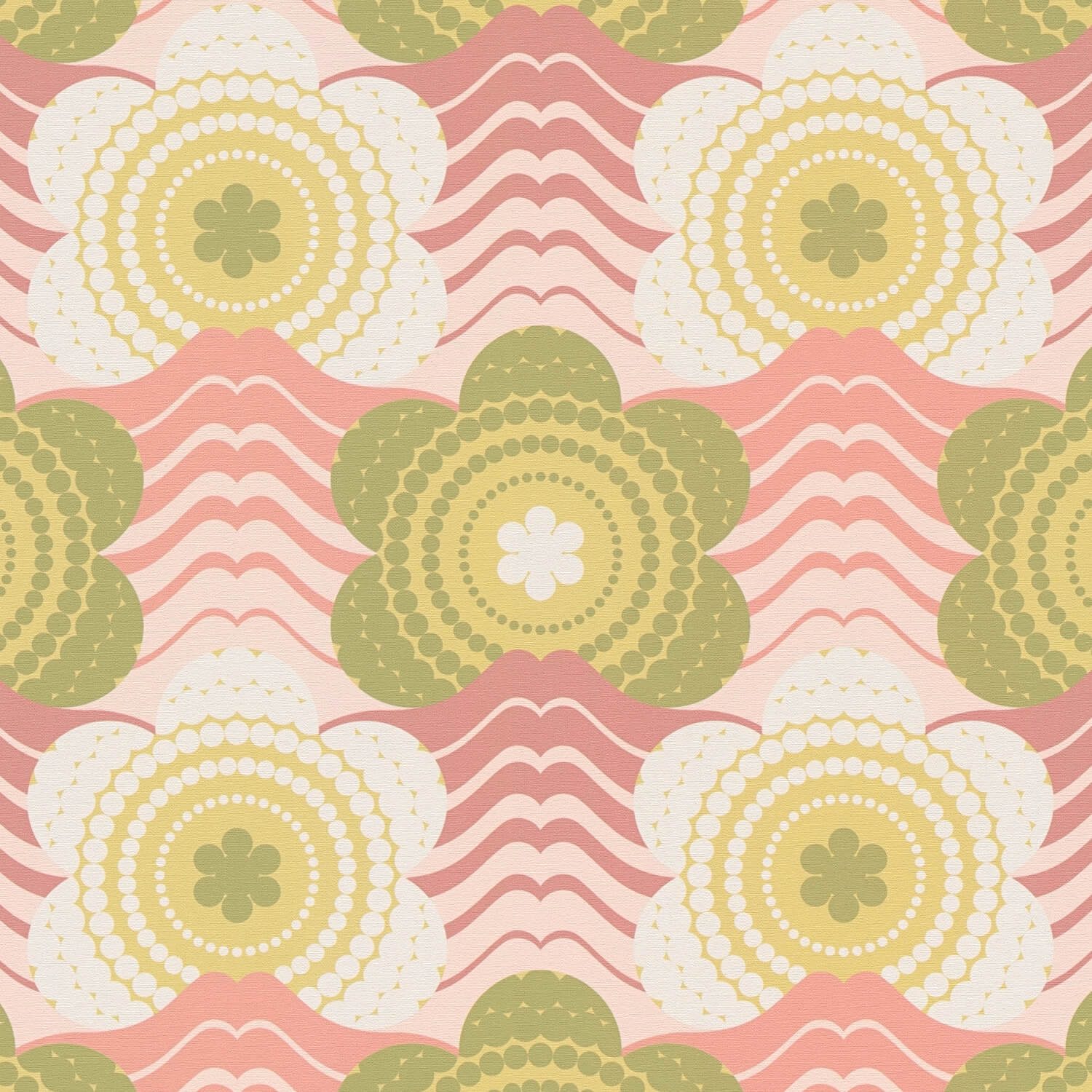 Profhome Vliestapete 395391-GU Retro Tapete Blumen matt rosa alt-rosa creme-weiß, geprägt, (1 Rolle, 4,51 qm), heißgeprägte Vliestapete, altrosa