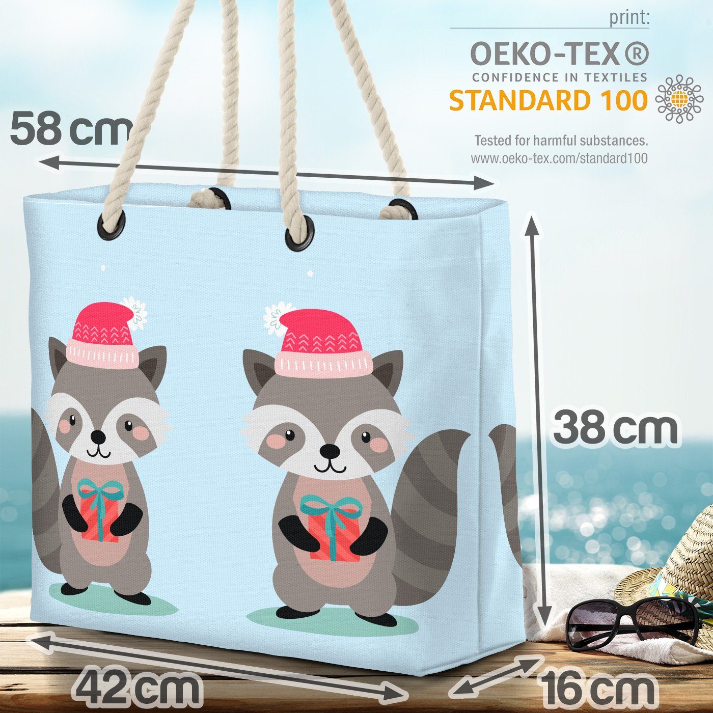 VOID Strandtasche Tiere Kinderzimmer Waschbär Tierkinder Kinder (1-tlg), Tier Weihnachten Winter Beach Bag
