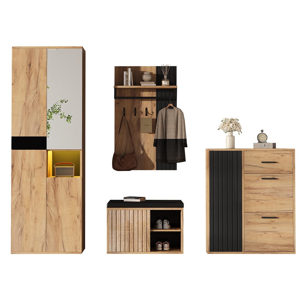 MODFU Garderoben-Set Wandgarderobe Kleiderschrank Schuhschrank, (4-teiliges günstig online kaufen