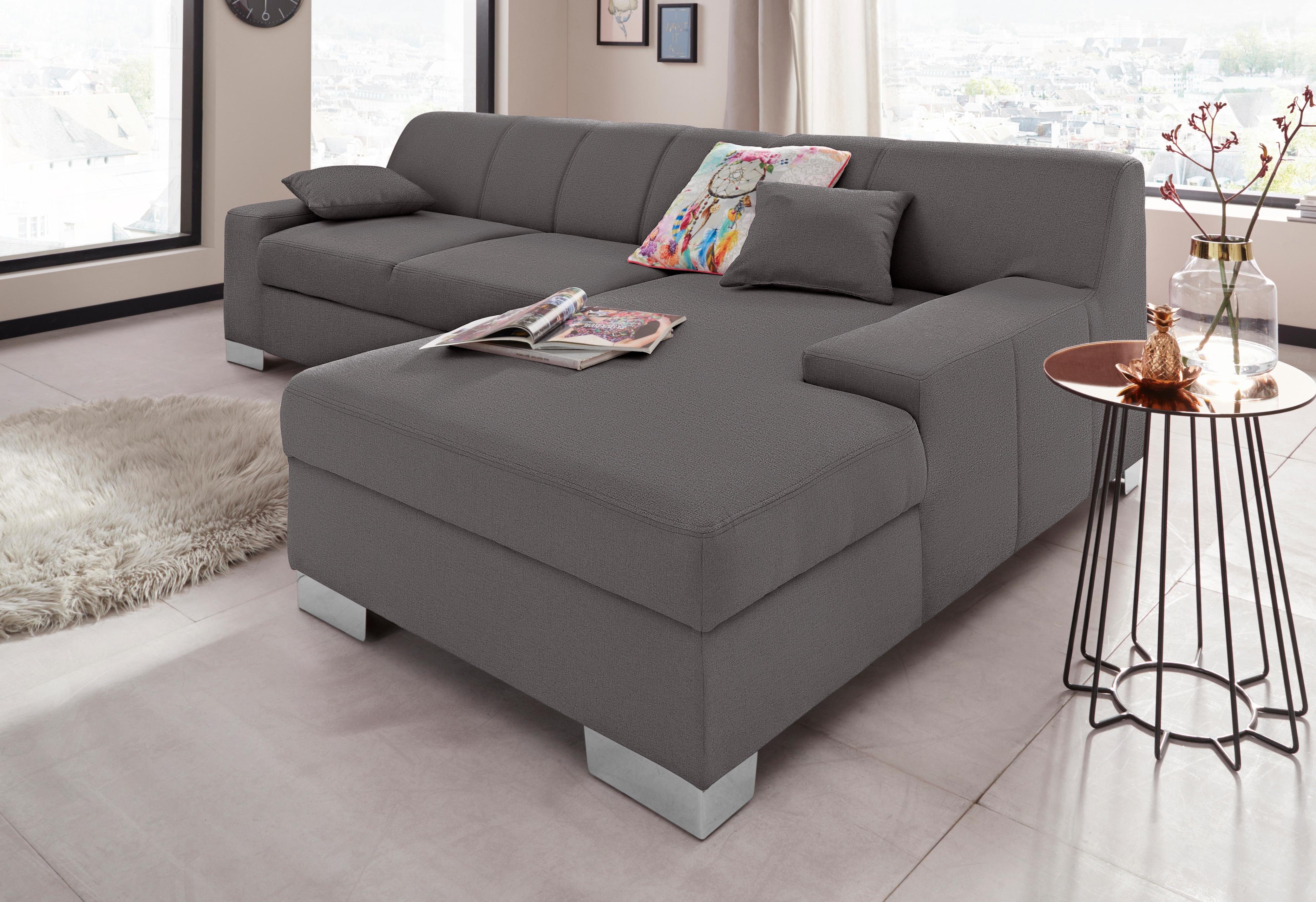 DOMO collection Ecksofa Bero, elegant und zeitlos, flache Armlehnen, Breite 268cm L-Form, fester Sitzkomfort, wahlweise mit Bettfunktion