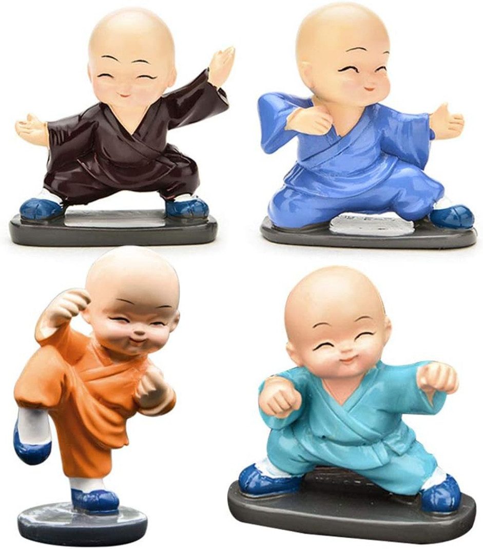 BAY-Sports Dekofigur Shaolin Mönche Kung Fu Budo Figur Chinesischer Buddha Deko Meditation (4er Set, 4 Stück im Set), Reizend und liebevoll verarbeitet