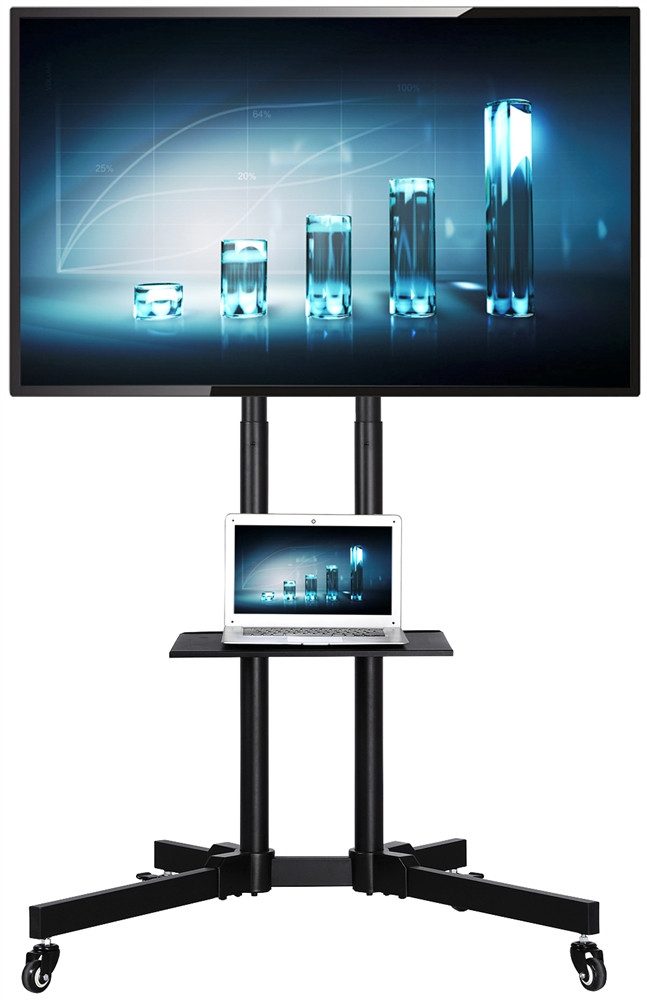 Yaheetech TV-Ständer Mobile TV-Halterung mit Doppelstangen, (bis 60 Zoll, Mobile TV Standfuß für 30 – 60 Zoll LCD LED OLED Plasma Fernseher)