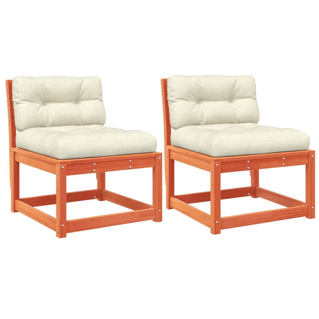 vidaXL Sofa, Gartensofas mit Kissen 2 Stk. Wachsbraun Massivholz Kiefer
