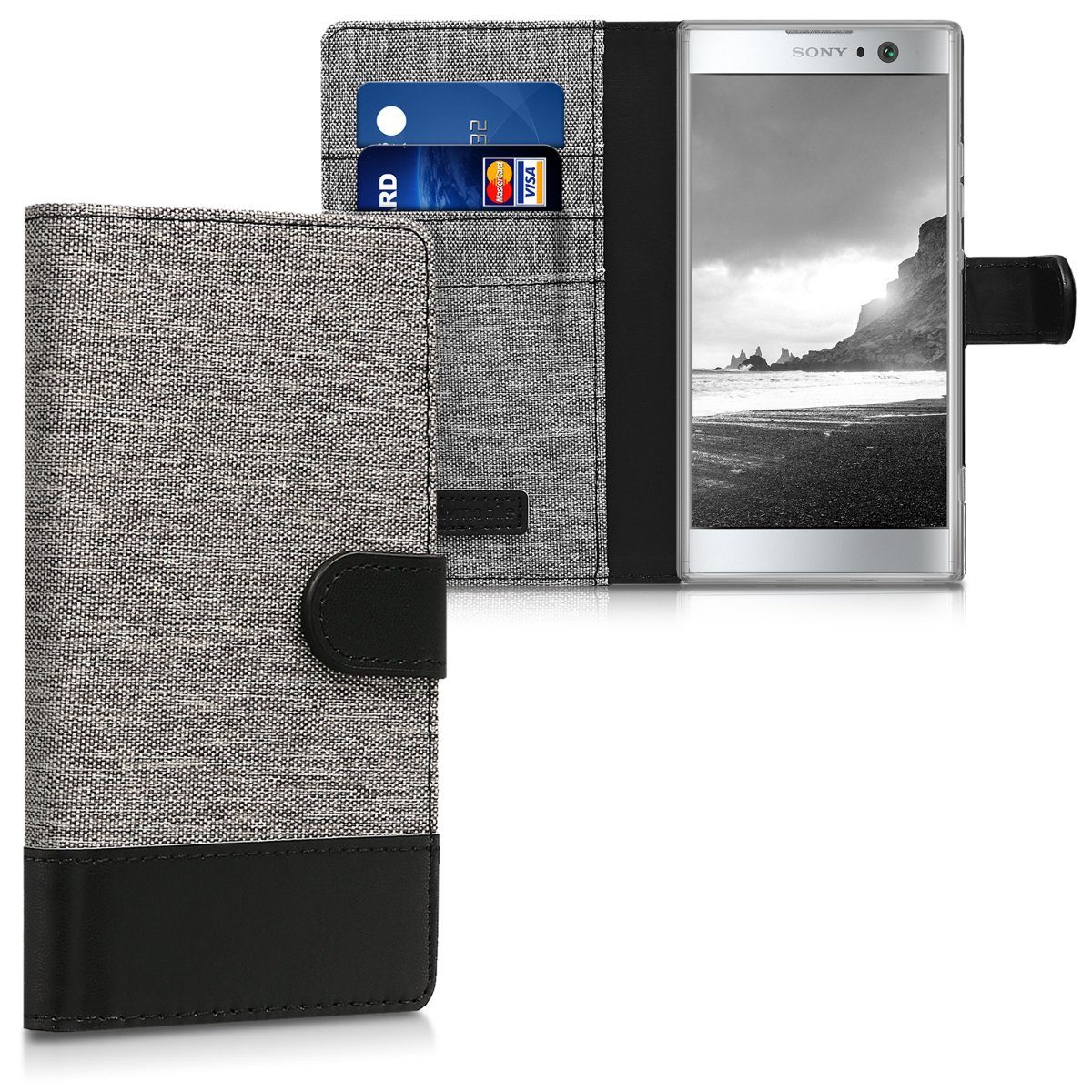 kwmobile Handyhülle Wallet Case für Sony Xperia XA2, Hülle mit Ständer - Handyhülle Kartenfächer