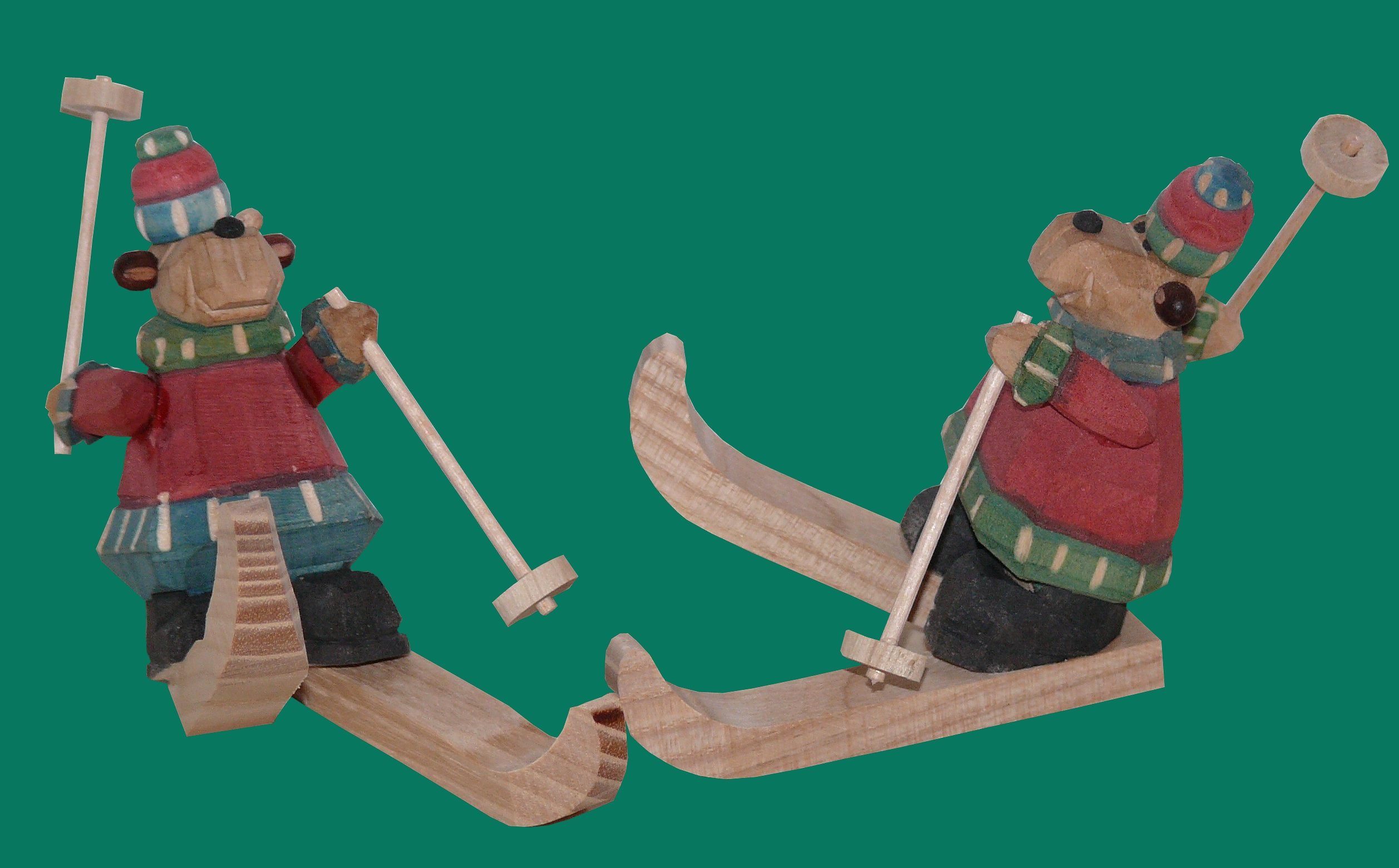 Weihnachtsfigur Elch Kiddie Ski geschnitzt 9 cm bunt