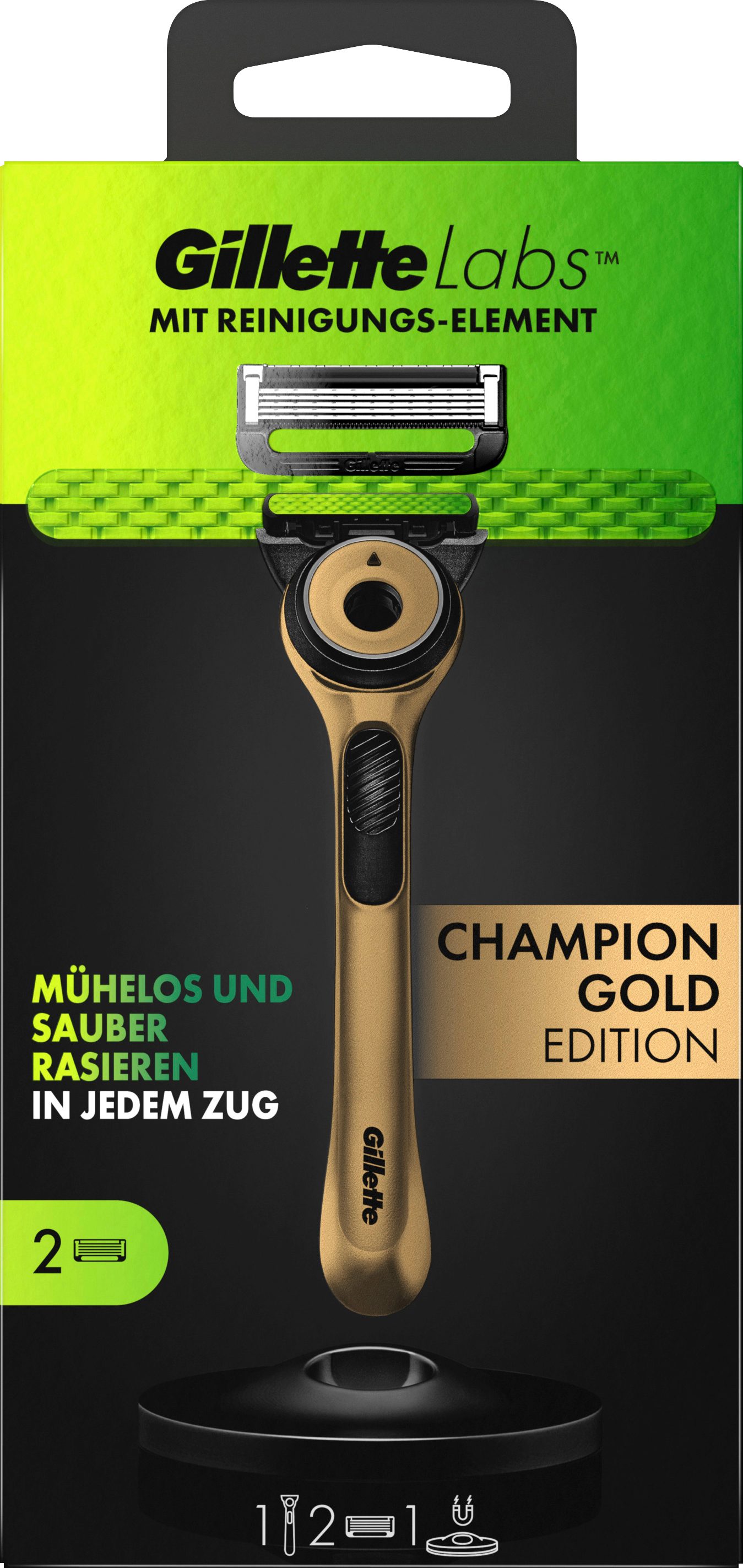 Gillette Nassrasierer Labs Champion Gold Edition, 1-tlg., inkl. 2 Ersatzklingen & Magnetischer Dock