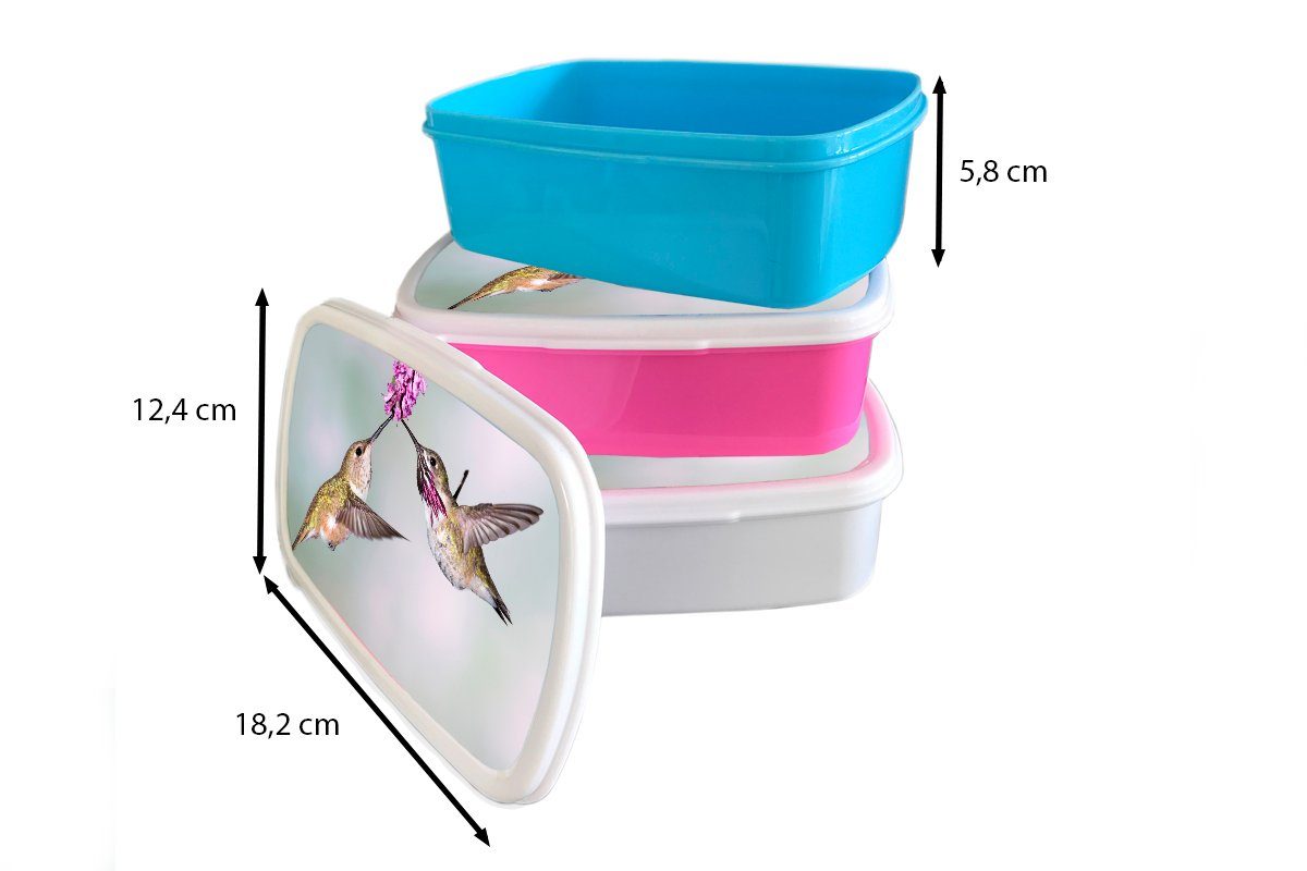 Brotbox Kunststoff Brotdose Snackbox, MuchoWow Lunchbox Kunststoff, Pflanze, - Mädchen, (2-tlg), Erwachsene, Vögel rosa Kinder, Kolibri - für
