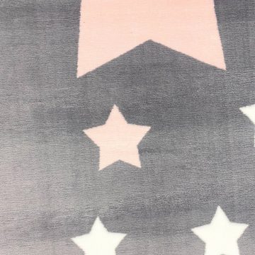 Kinderteppich Kinderzimmer-Teppich weich rosa-weißen Sternen in anthrazit, Teppich-Traum, rechteckig, Rundherum gekettelt, Allergiker-freundlich