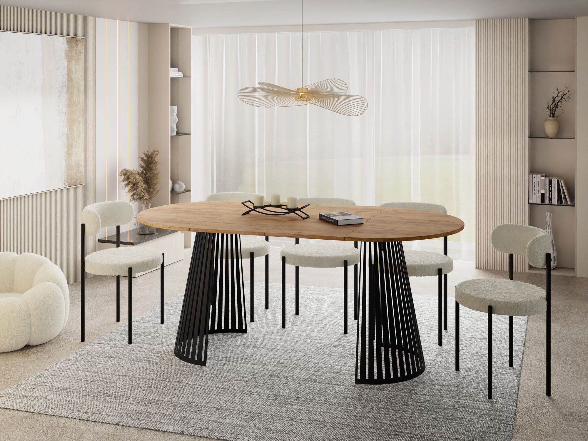 WFL GROUP Esstisch Naro Black (erhältlich in 2 Größen – 100/120 cm, ausziehbar auf 180/200 cm), platzsparender Tisch mit Lamellen für Küche, Esszimmer oder Wohnzimmer