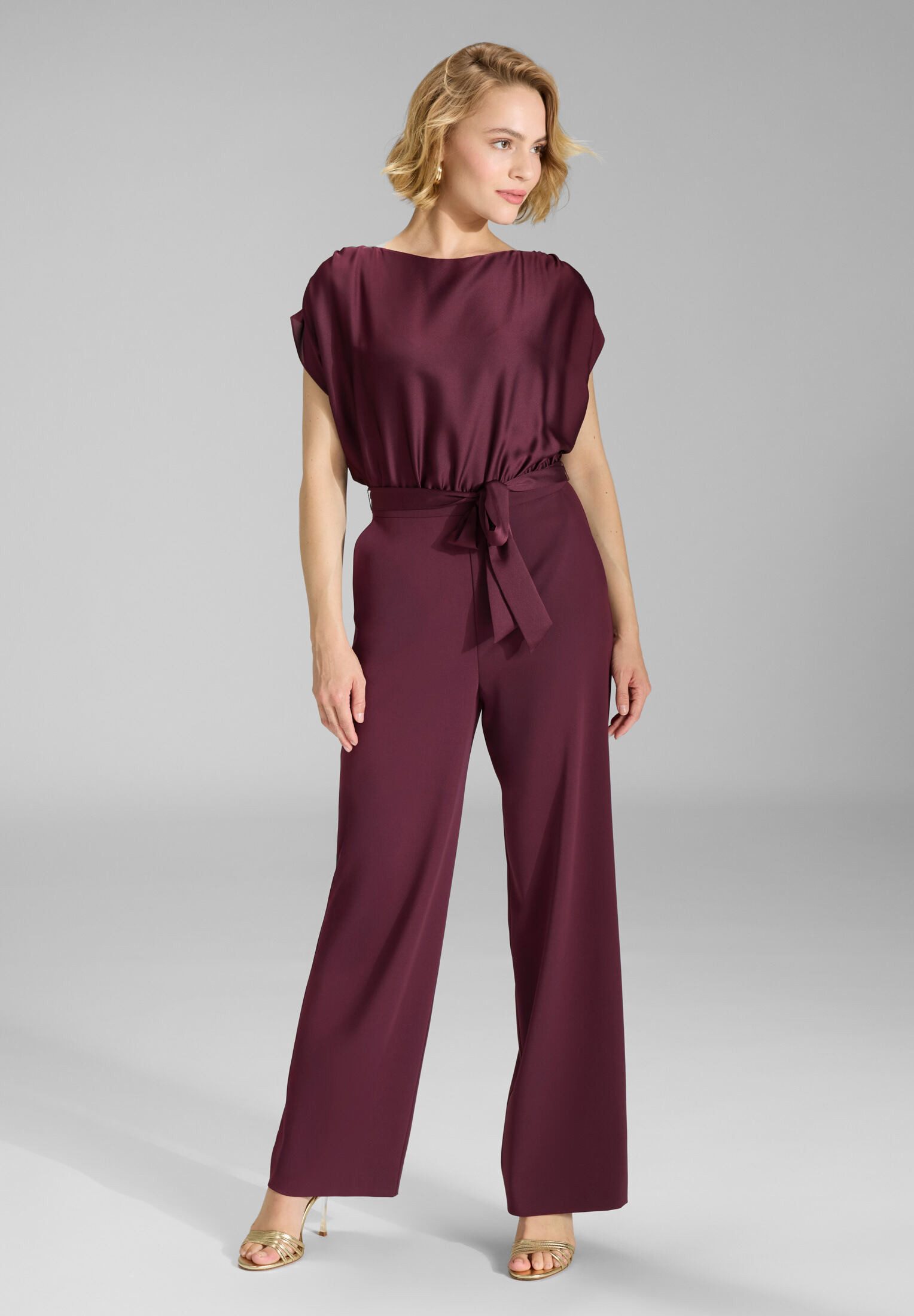 SWING Jumpsuit - Jumpsuit aus Material-Mix Oberteil in lockerer Passform mit gerade geschnittener Hose