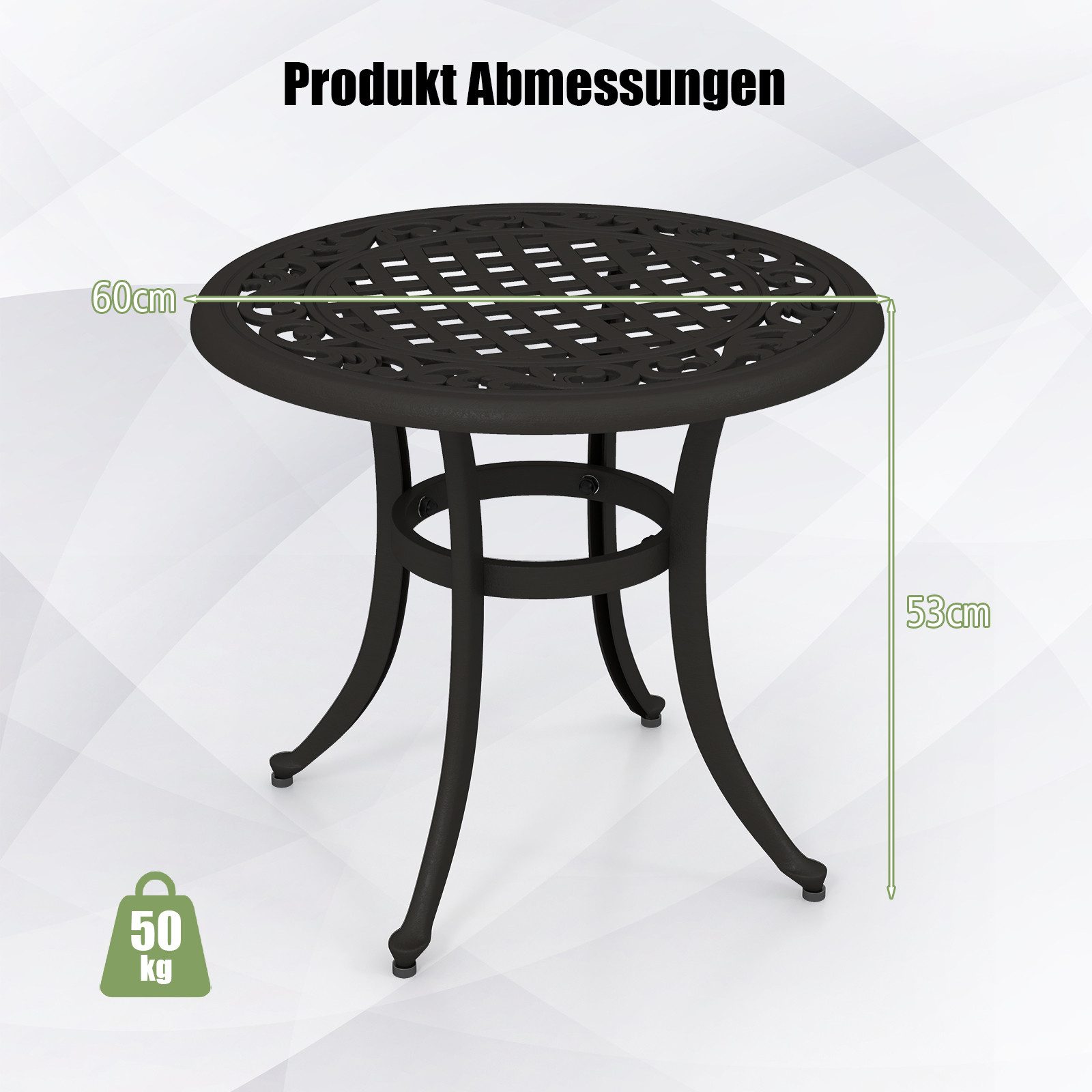 KOMFOTTEU Gartentisch, Beistelltisch Ø60cm, aus Metall mit Ausschnittmuster