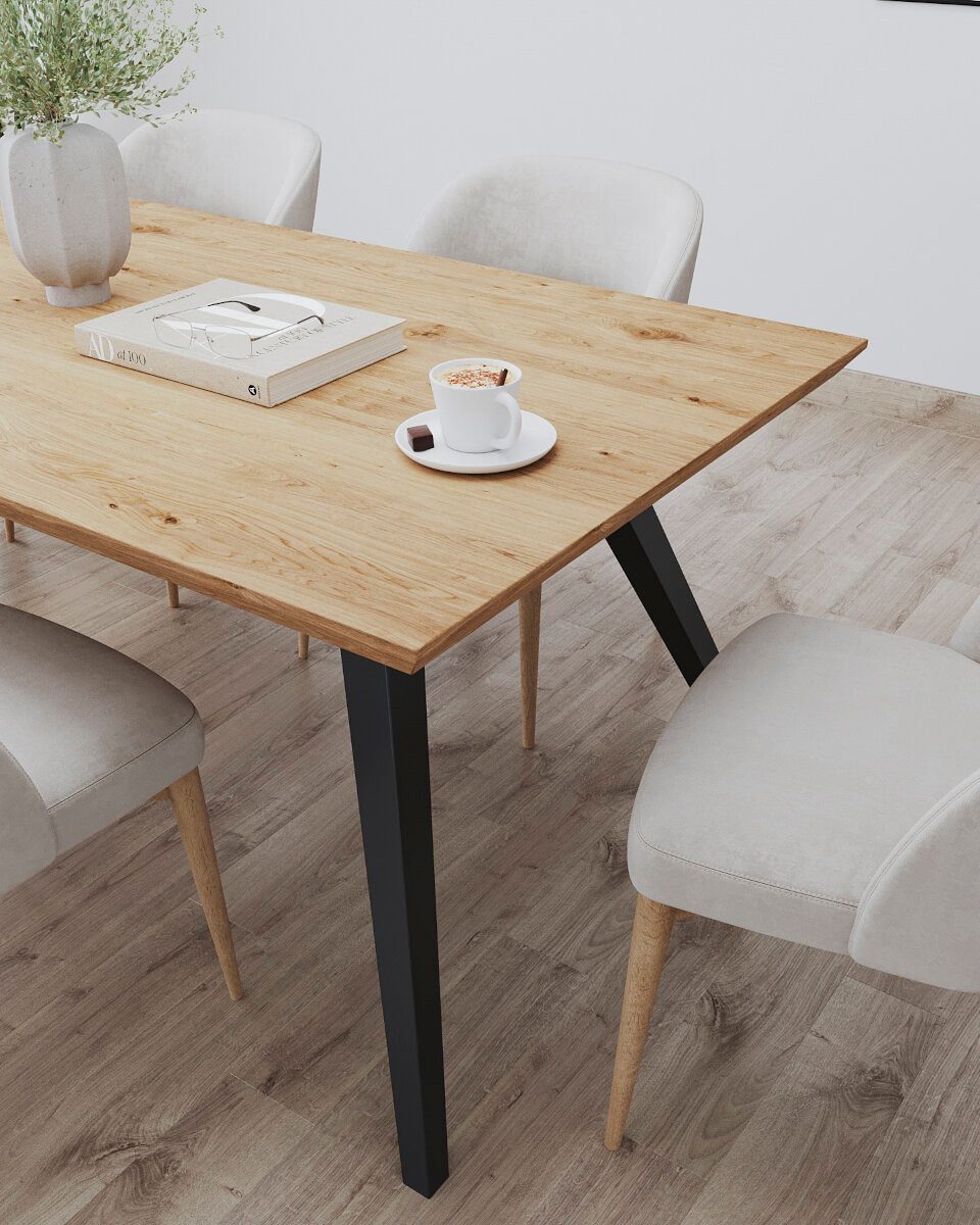 Rellgo Esstisch Kati, widerstandsfäiger Küchentisch, eleganter Wohnzimmertisch, handgefertigter Eichenholztisch 160 x 90 cm