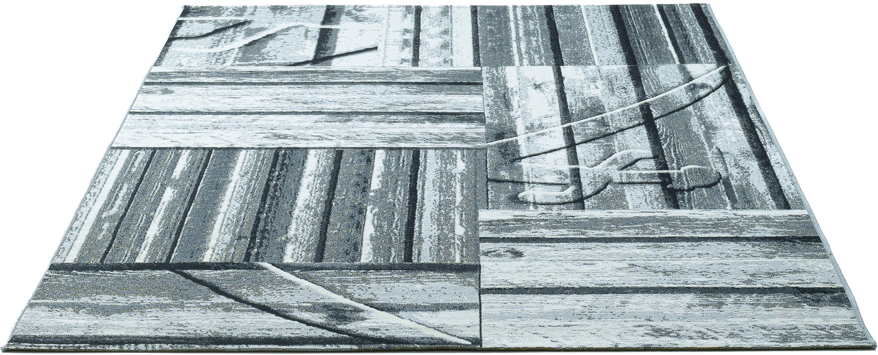 Flachgewebe, & geeignet Teppich Höhe: Motiv Sansibar, rechteckig, SA-023, Design, Outdoor Beach In- 5 modernes mm, Holzdielen, Rantum