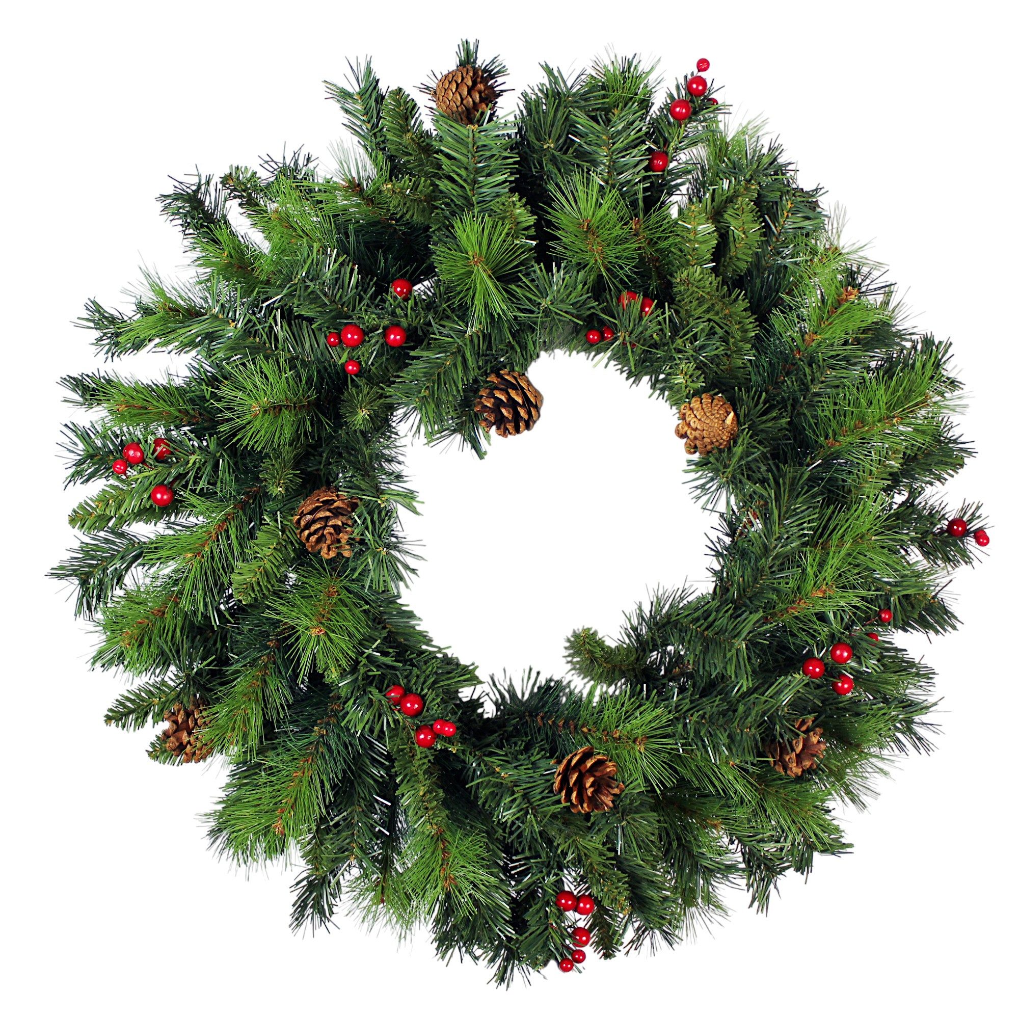 Arnusa Dekokranz Künstlicher Weihnachtskranz 60 cm mit roten Beeren und Zapfen, Weihnachtsdekoration Tannenkranz groß