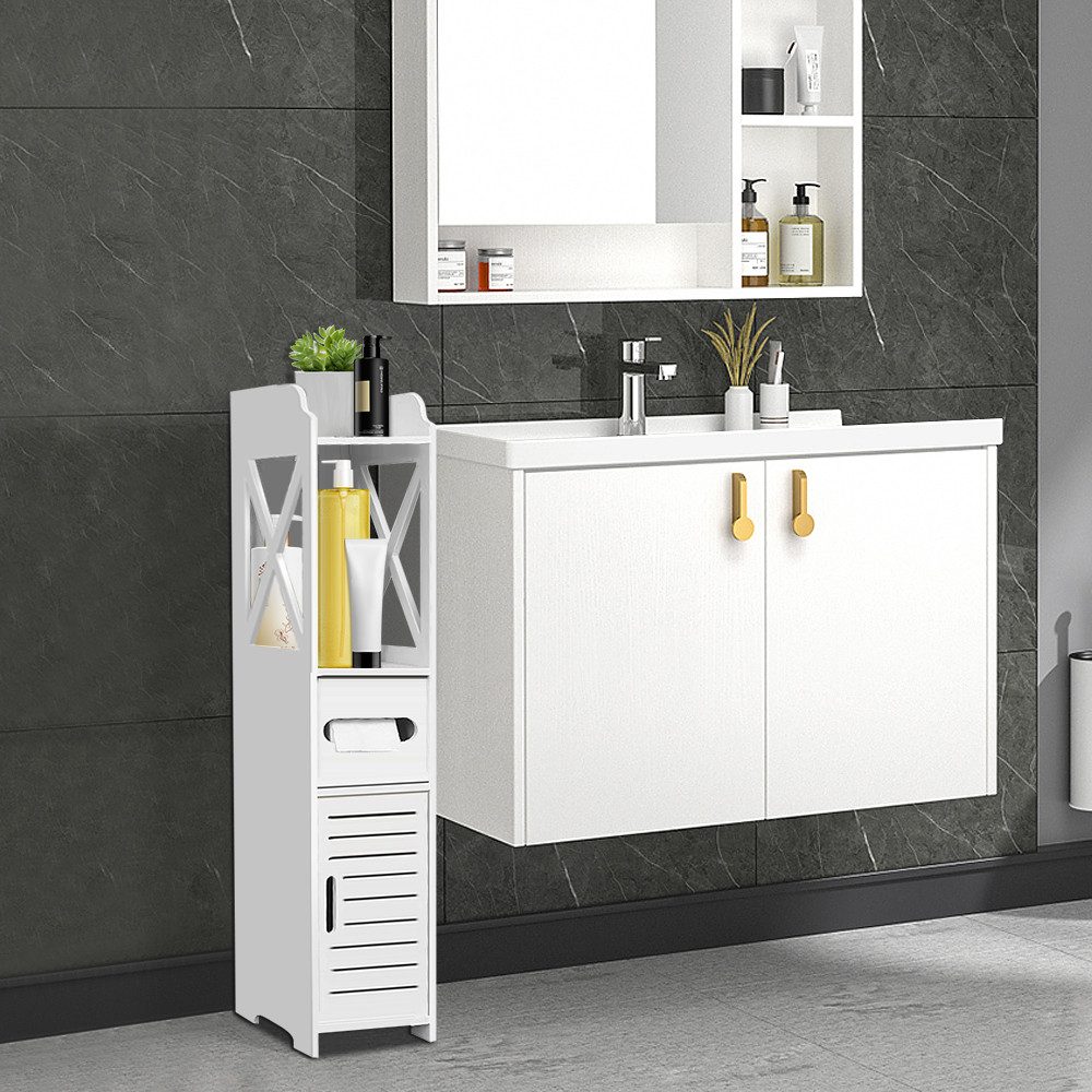 JEOBEST Badkommode Badezimmerschrank mit Toilettenpapierhalter, (1-St, Badregal), Schmal mit Tür, 20x20x80 cm