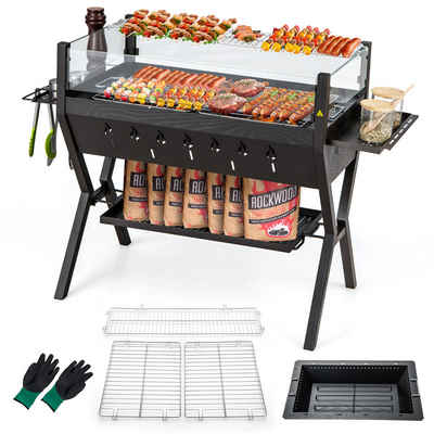 COSTWAY Holzkohlegrill, Campinggrill mit Würzregalen, BBQ-Grill aus Edelstahl