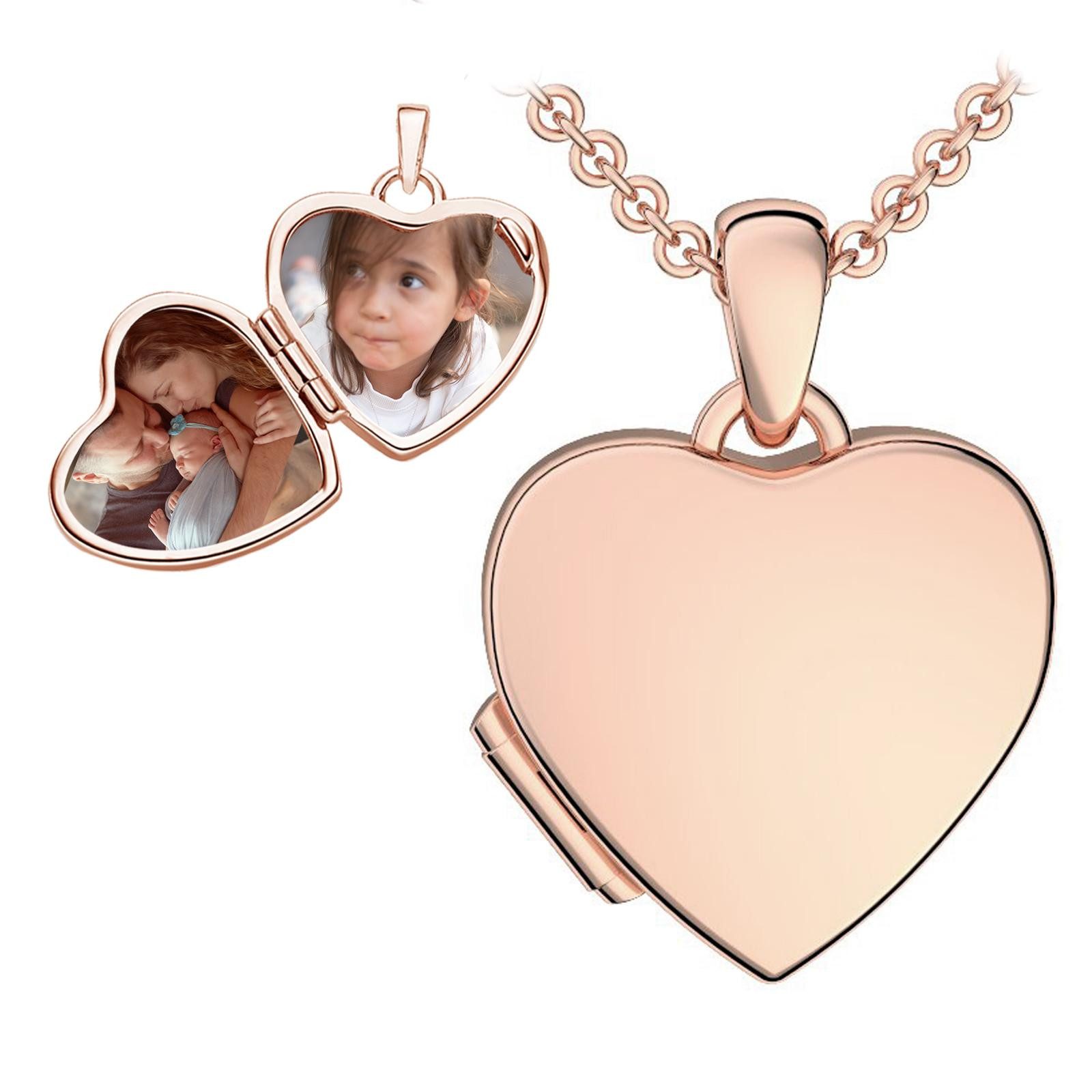 Amoonic Amulett Kinder-Medaillon zum Öffnen für Bilder Silber 925 Herzkette Mädchen (inkl. Schmucktäschchen), Anhänger aufklappbar befüllbar Foto Gold Rosegold vergoldet Geschenk
