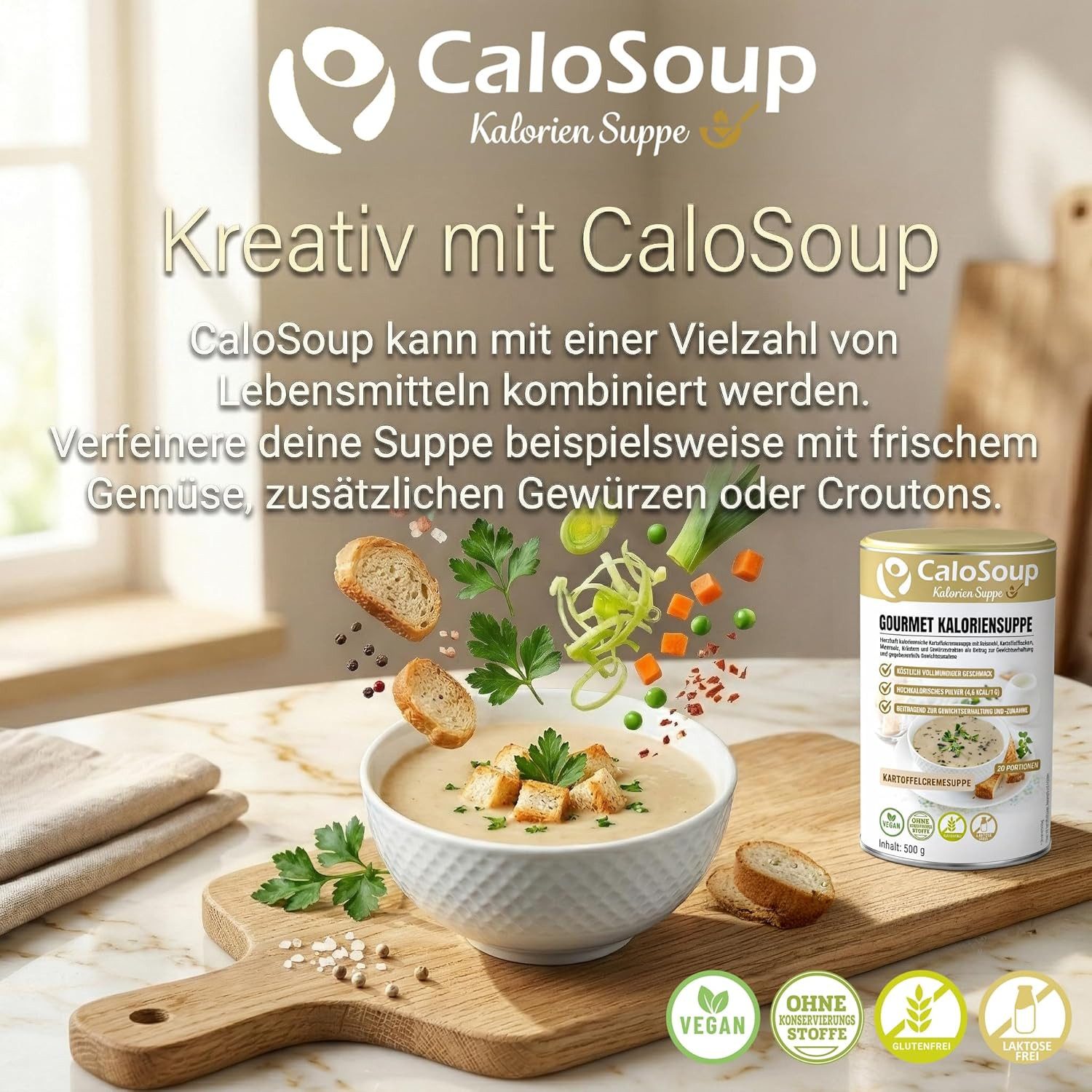 CaloVital Zunehmen durch Kartoffel- oder Lauchcremesuppe hochkalorische Suppen Pulver