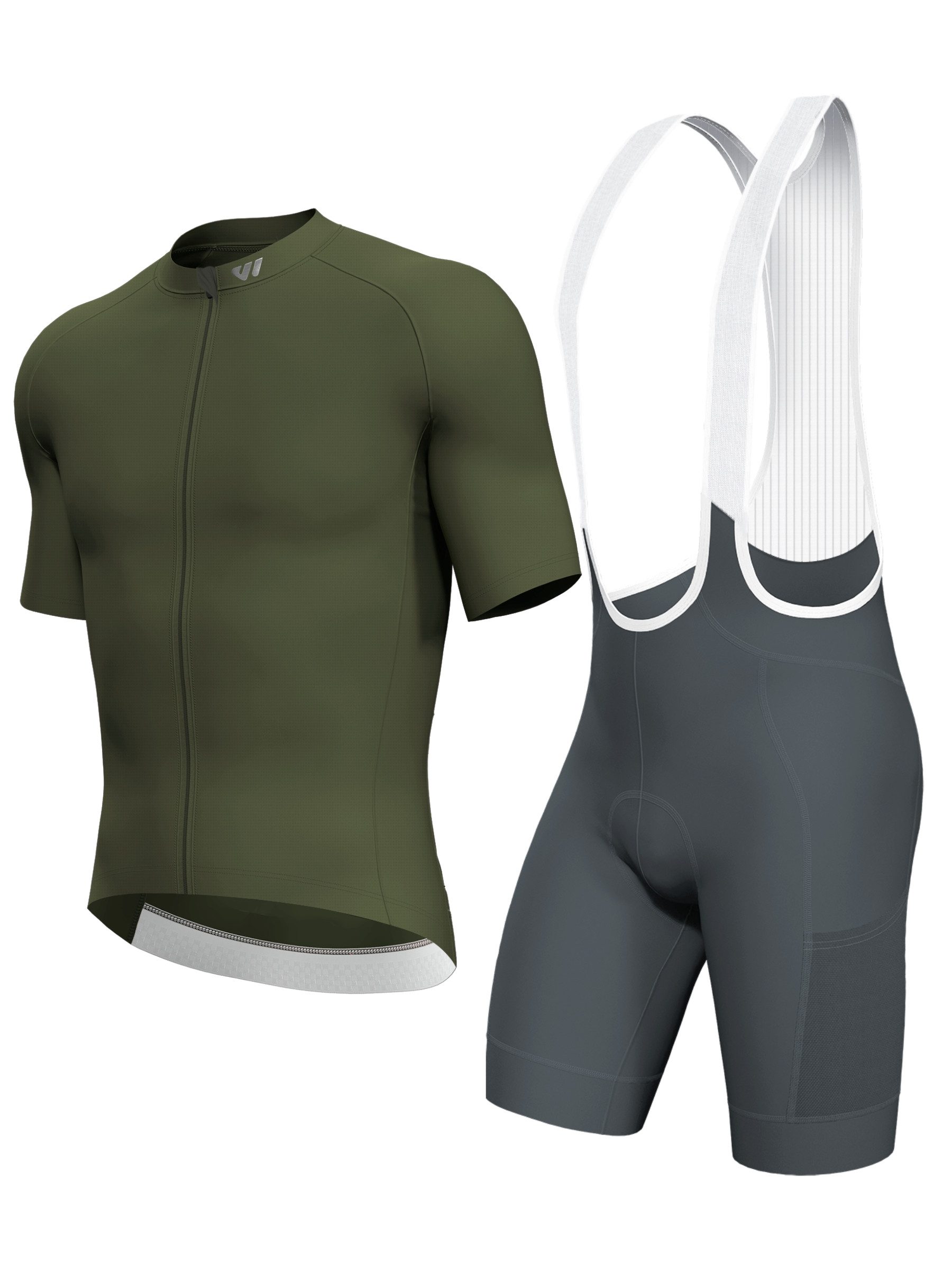 Wulibike Radtrikot Herren Fahrradbekleidungsset mit 3D-Polster & Anti-Rutsch-Silikon (2-tlg) Kurzarm-Radtrikot und Träger-Radhose, insgesamt 6 Taschen