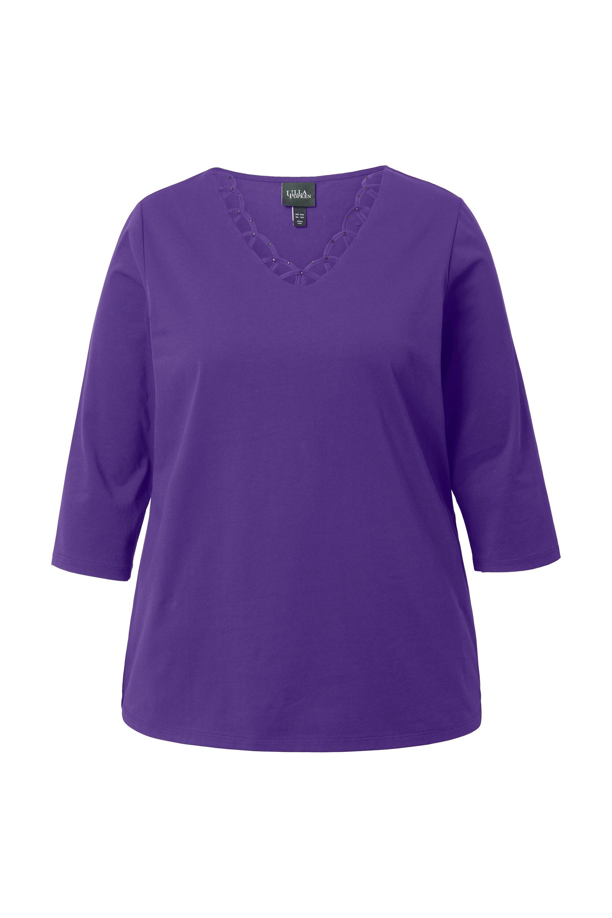 Ulla Popken T-Shirt Shirt verzierter V-Ausschnitt Classic 3/4-Arm günstig online kaufen