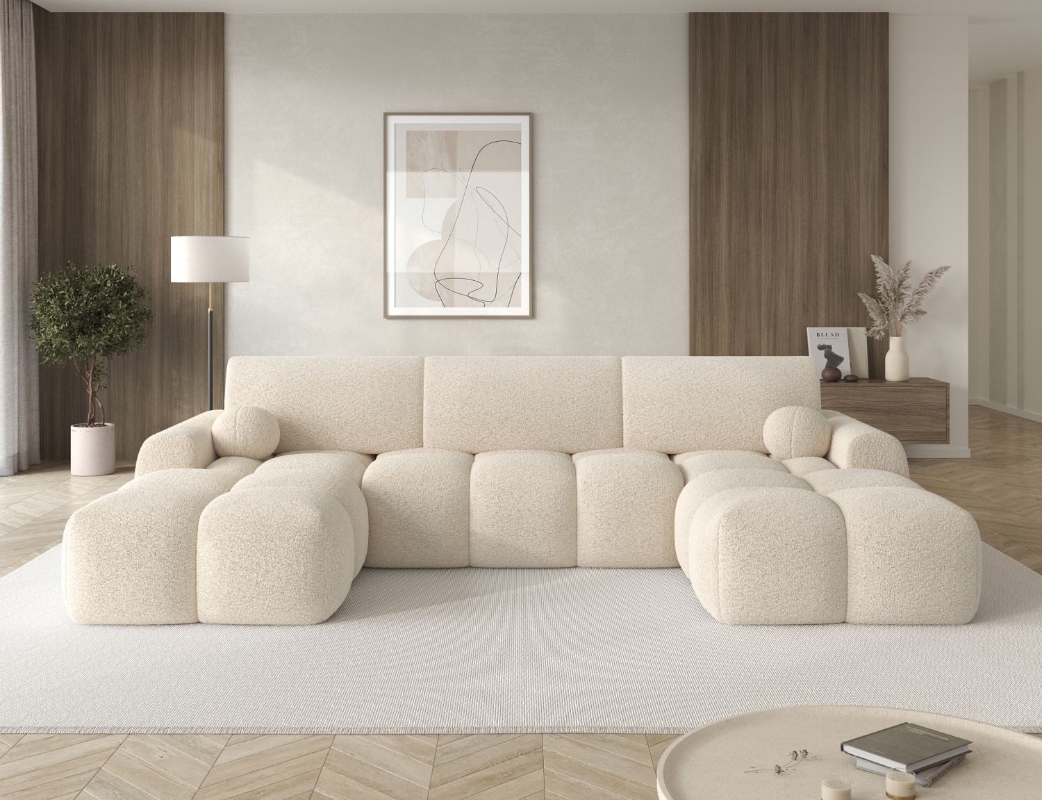 Lukas Möbel Wohnlandschaft U-Sofa Wohnlandschaft Viena mit Bettfunktion in Bubble-Look, Ecksofa in U-Form, mit Bettkasten, Breite 319 cm, made in Europe