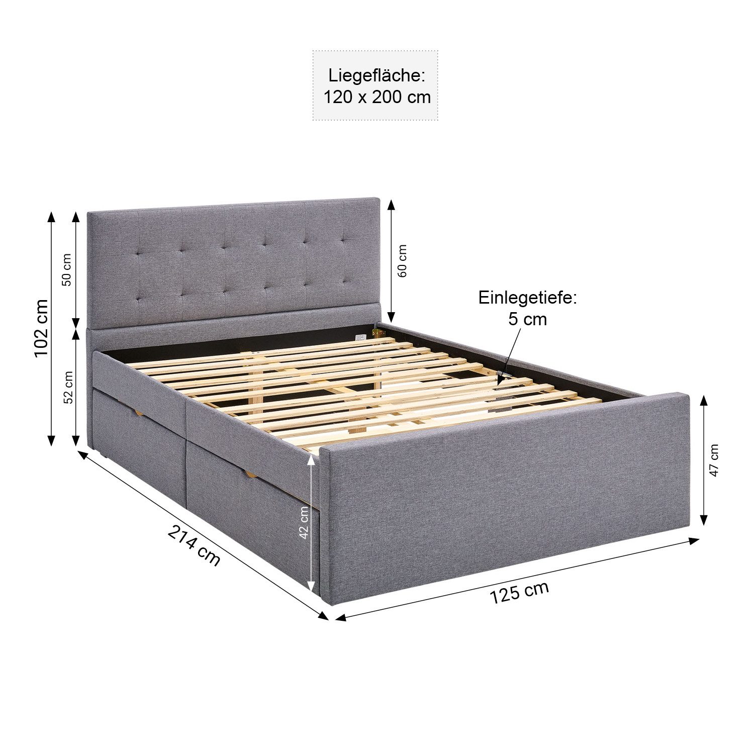 Homestyle4u Polsterbett 90/120/140/160/180 x 200 cm günstig online kaufen