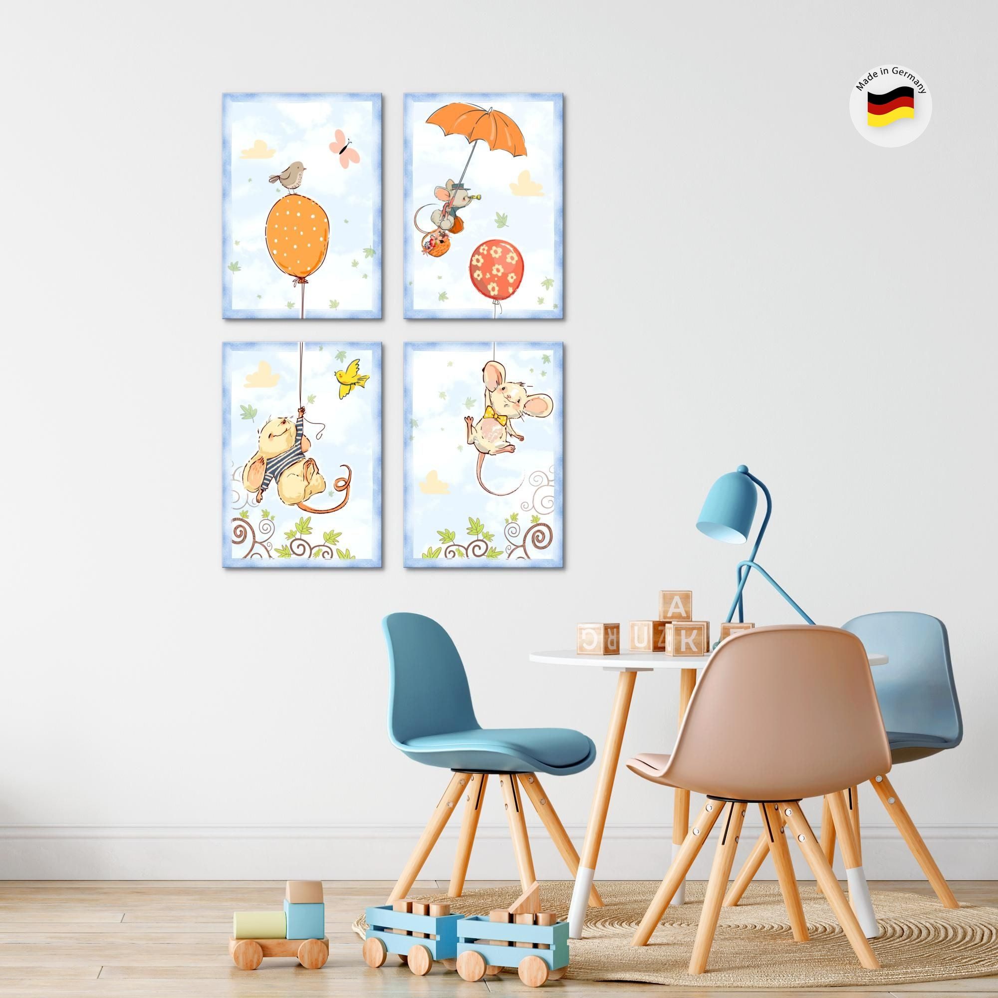 Novart Wandbild Bilder Tiere AUFHÄNGFERTIG Kinderzimmer Mädchen Junge N017747b, 30 x 40 cm - 4 Bilder