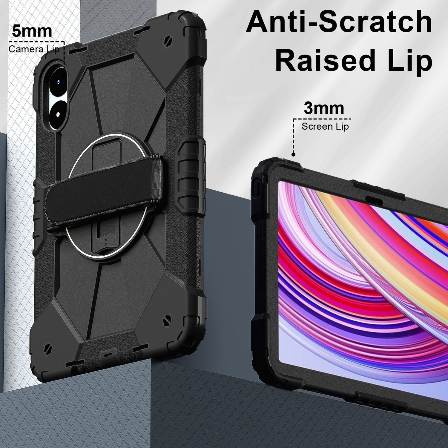 Wigento Tablet-Hülle Für Xiaomi Redmi Pad Pro 12.1 Robot Silikon Hybrid PC Hülle Schwarz, Hybrid Schutzhülle Smart Case Cover mit Schultergurt