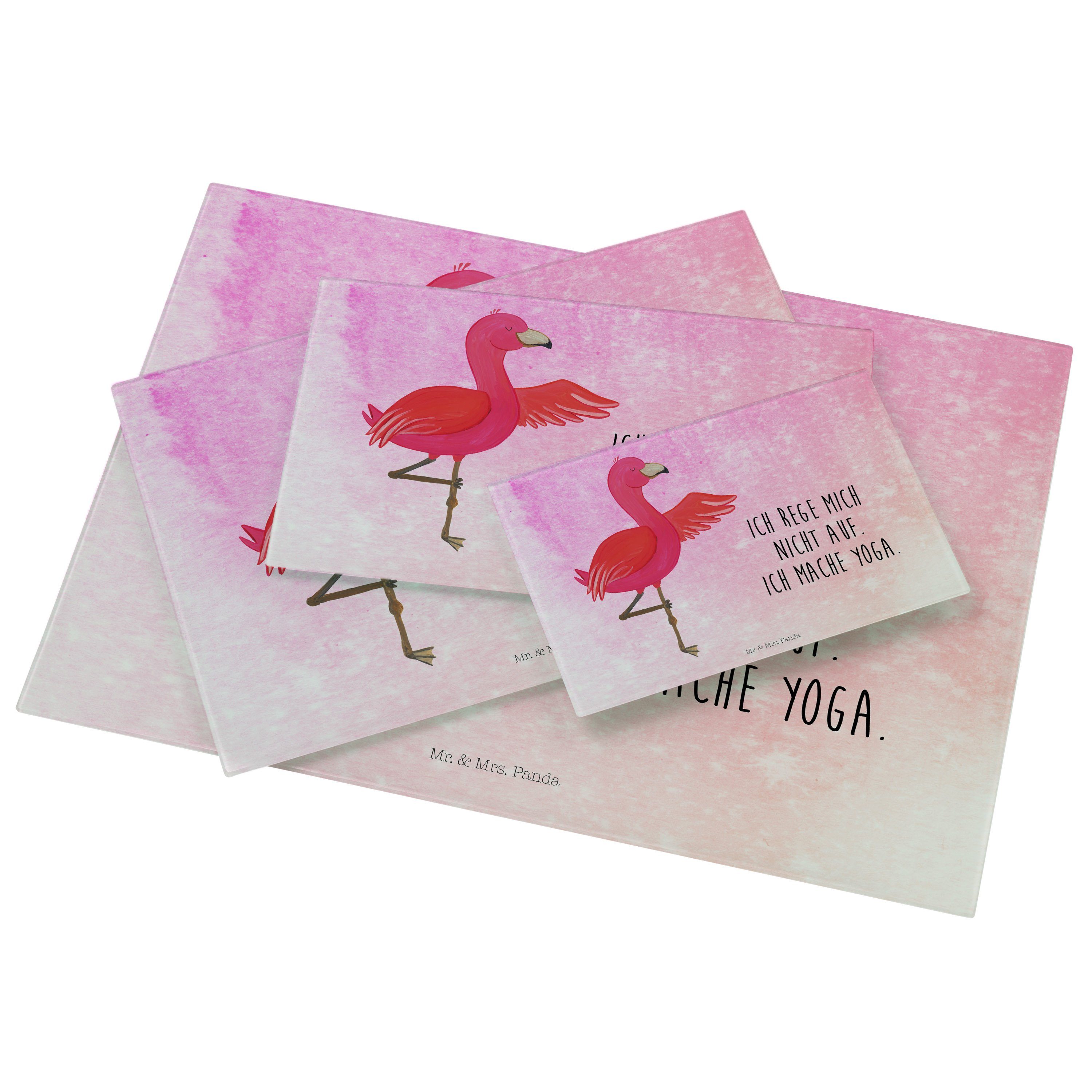 Mr. & Mrs. Panda Ärger, Schneidebre, Glas, - Aquarell Pink (1-St) Yoga - Servierbrett Geschenk, Premium Flamingo Namaste