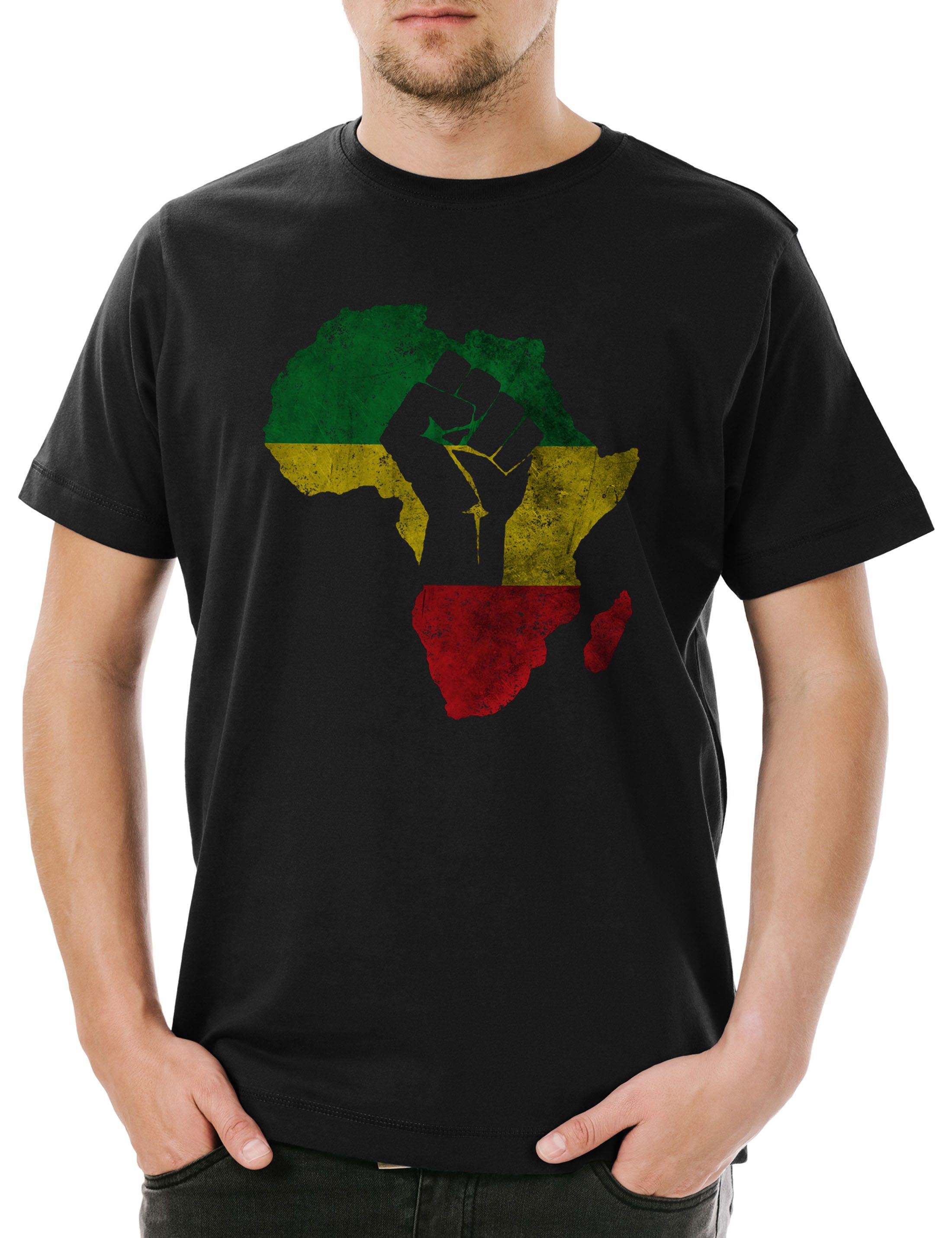 Print-Shirt African Fist Herren T-Shirt Zion Music Jah Babylon Musik Babylon Irie