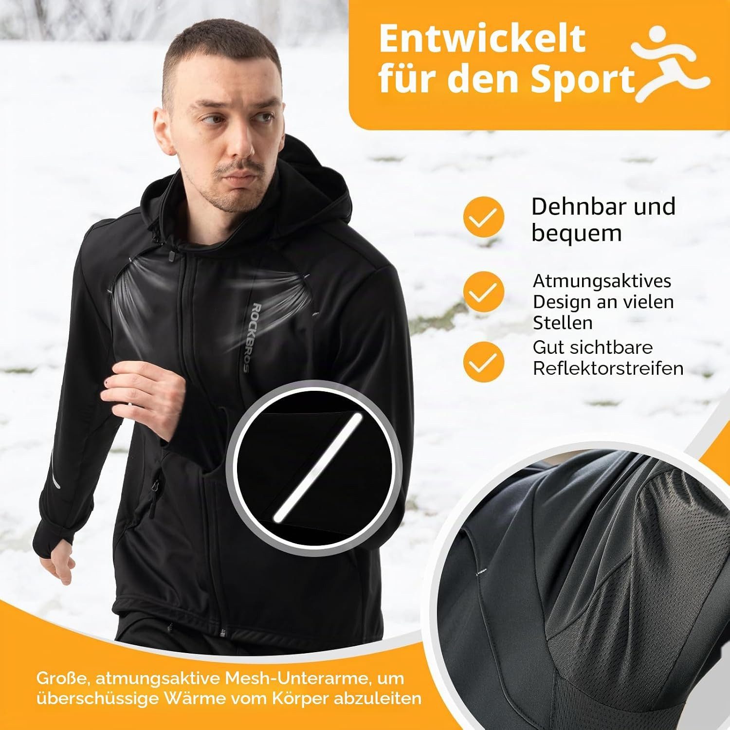 ROCKBROS Fahrradjacke Herren Softshell Radjacke winddicht wasserdicht atmungsaktiv – Bild 5 von 5