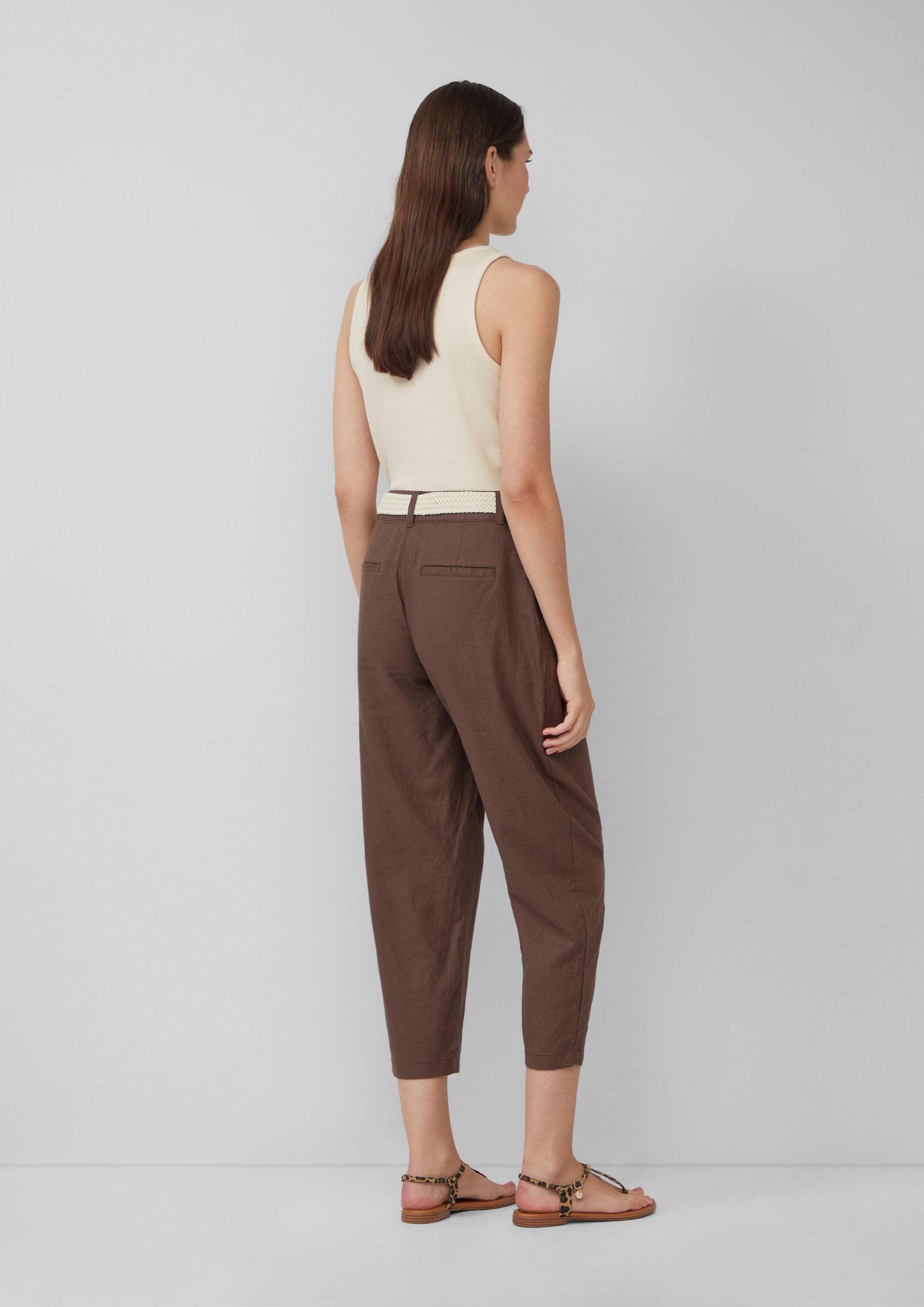 s.Oliver 7/8-Hose Hose Cropped Chino aus Leinenmix mit geflochtenem Gürtel